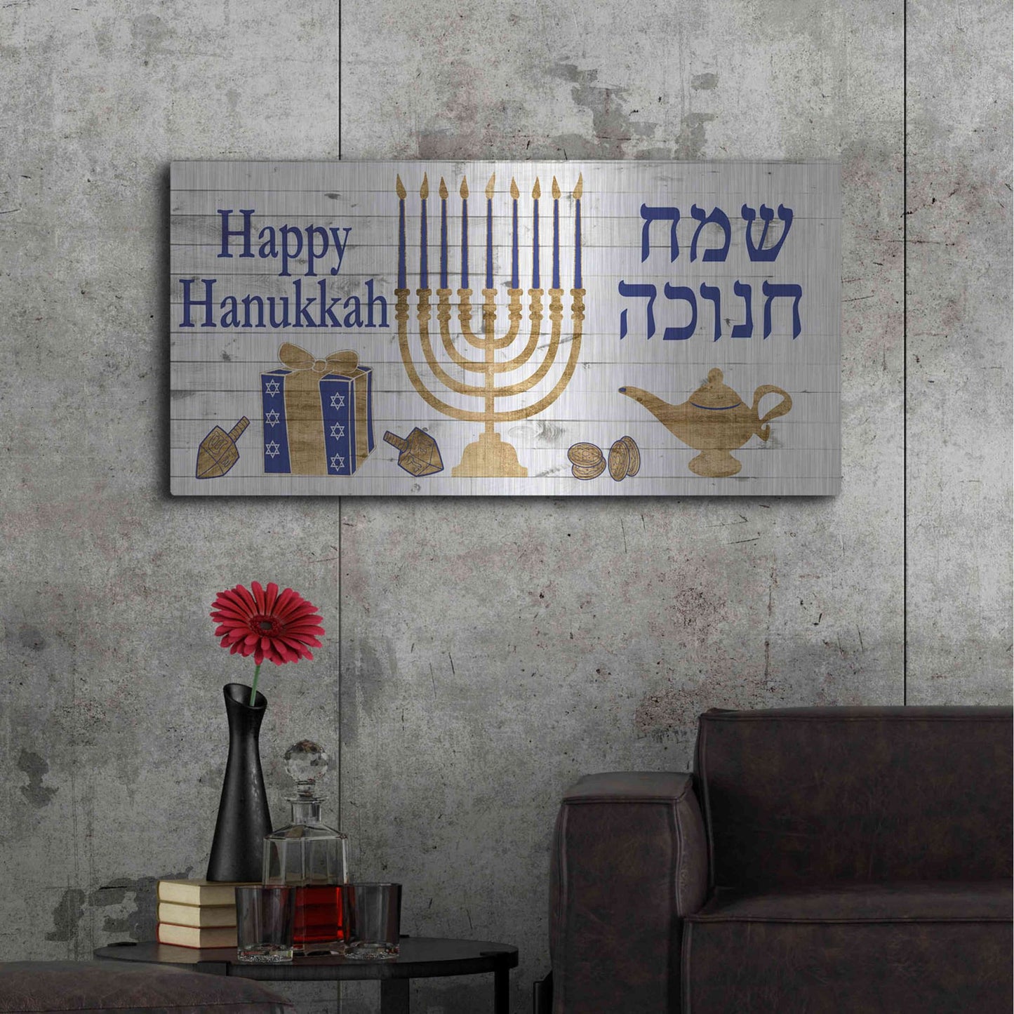 Luxe Metal Art 'Punny Hanukkah Collection H' by Alicia Ludwig, Metal Wall Art,48x24