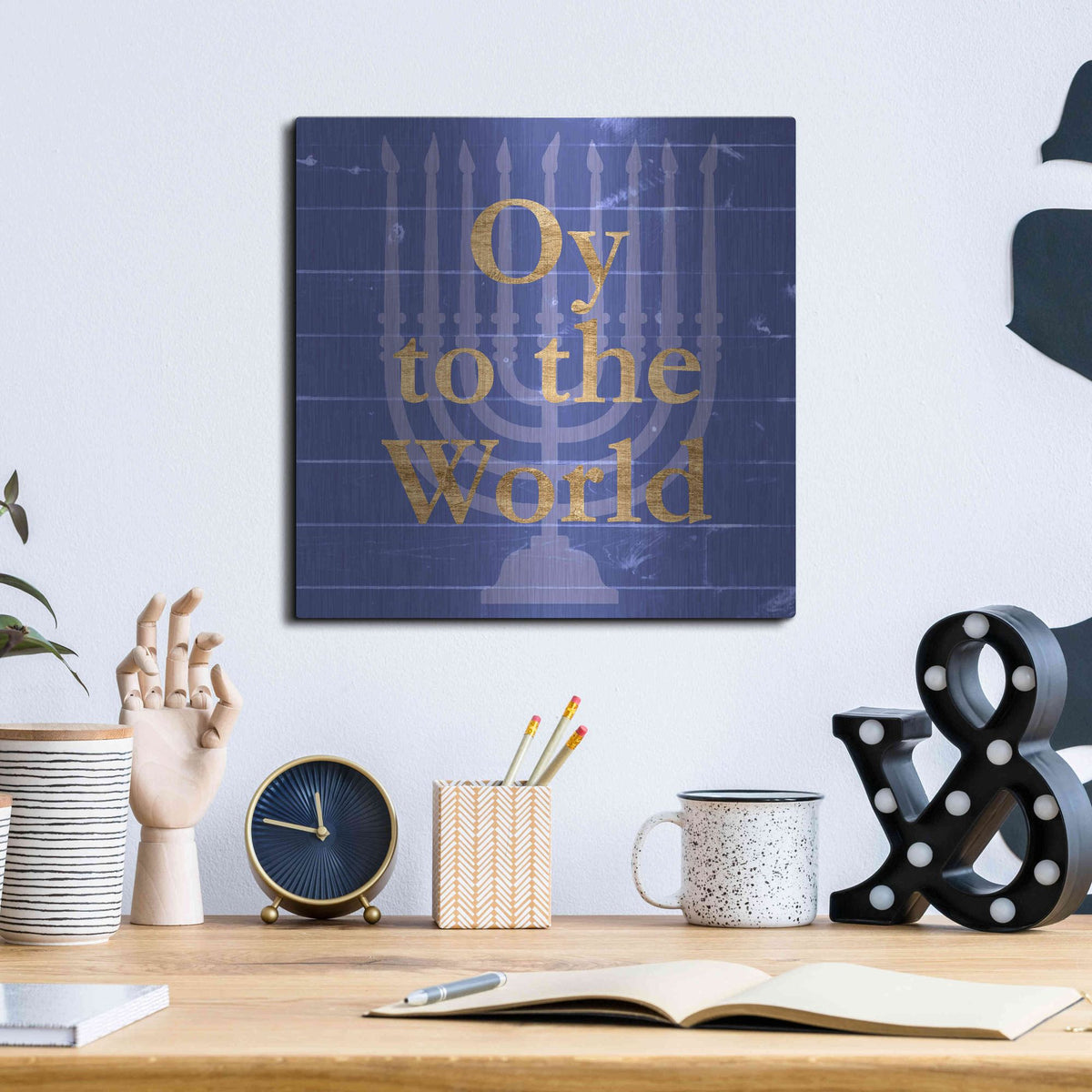 Luxe Metal Art 'Punny Hanukkah Collection E' by Alicia Ludwig, Metal Wall Art,12x12