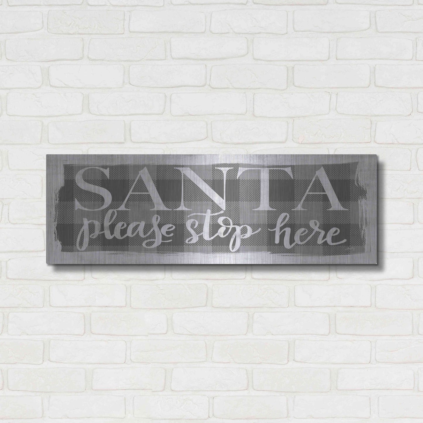 Luxe Metal Art 'Santa Please Stop Here' by Misty Michelle, Metal Wall Art,36x12