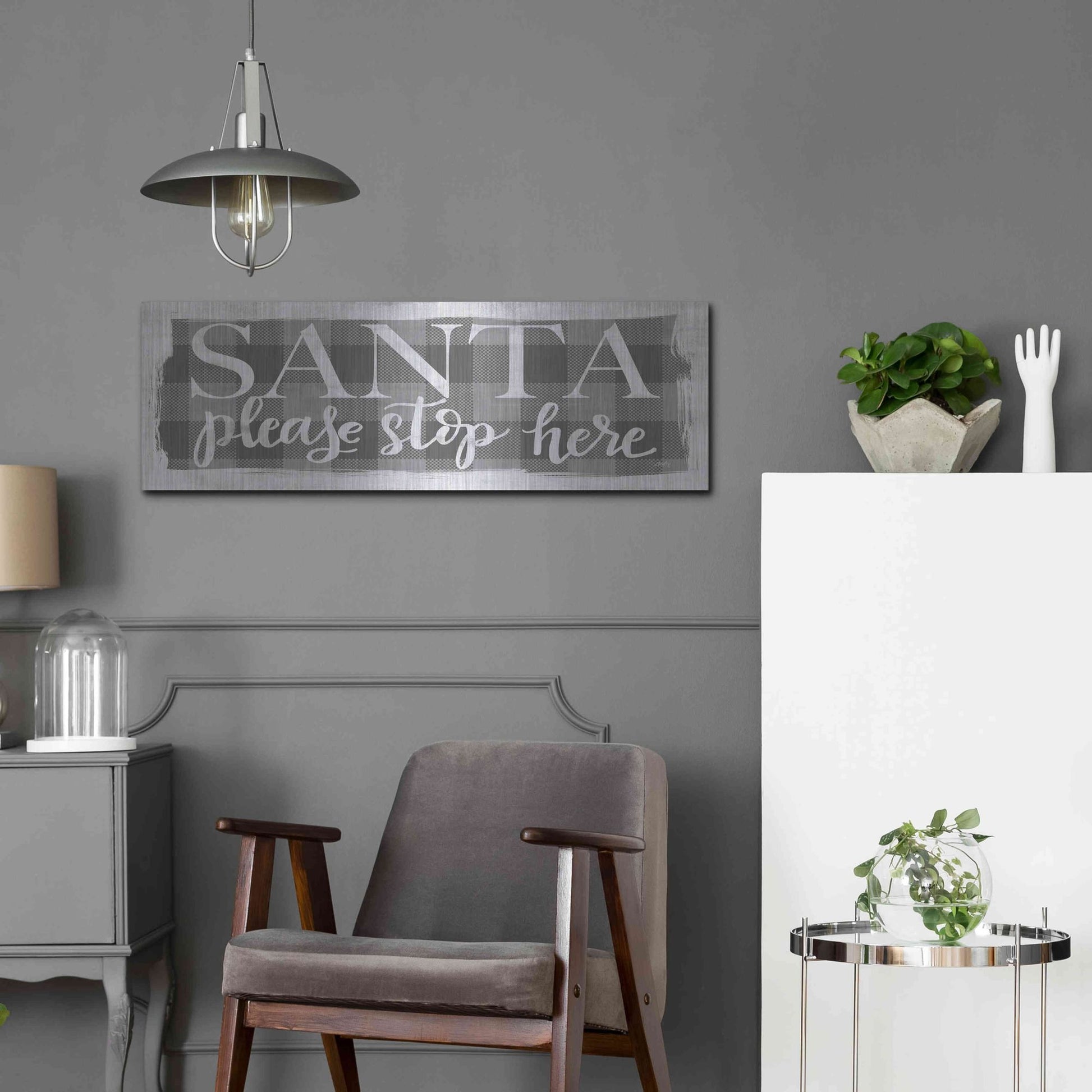 Luxe Metal Art 'Santa Please Stop Here' by Misty Michelle, Metal Wall Art,36x12