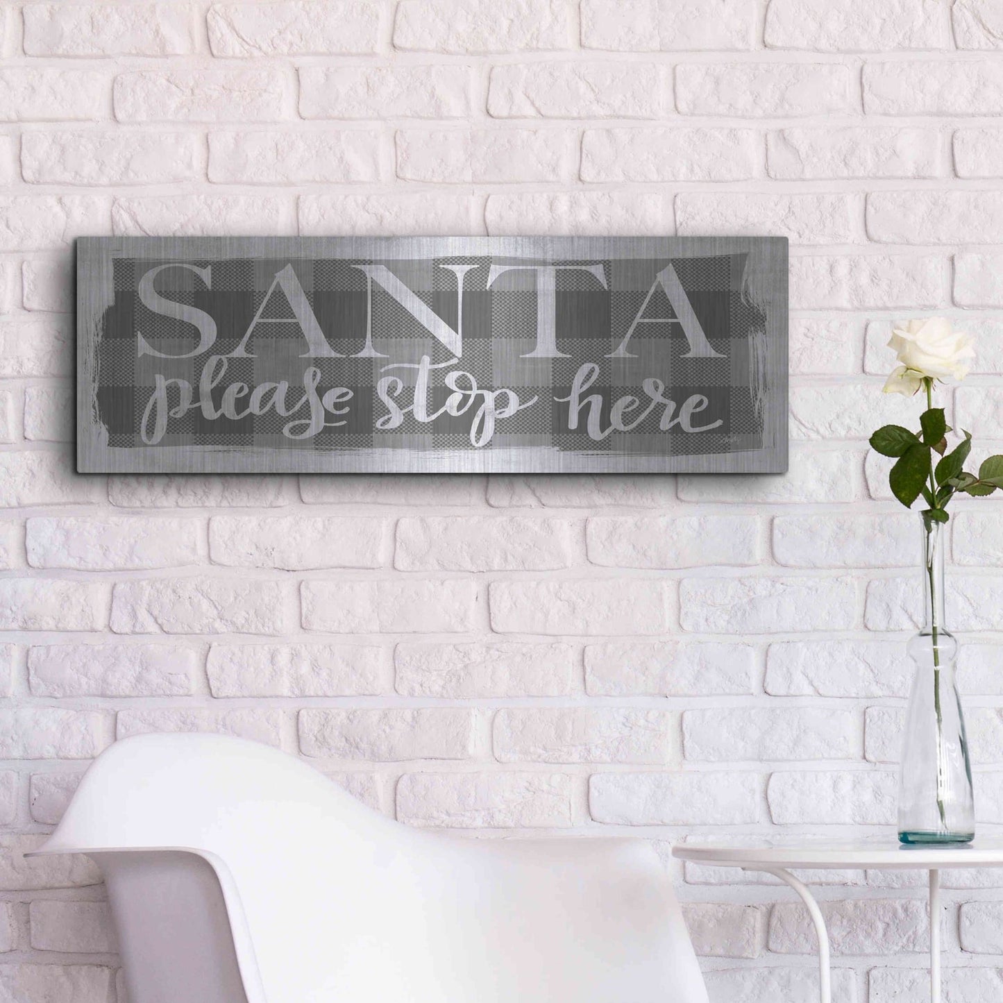 Luxe Metal Art 'Santa Please Stop Here' by Misty Michelle, Metal Wall Art,36x12