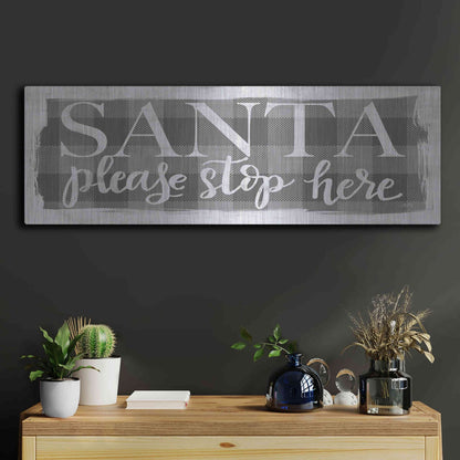 Luxe Metal Art 'Santa Please Stop Here' by Misty Michelle, Metal Wall Art,36x12