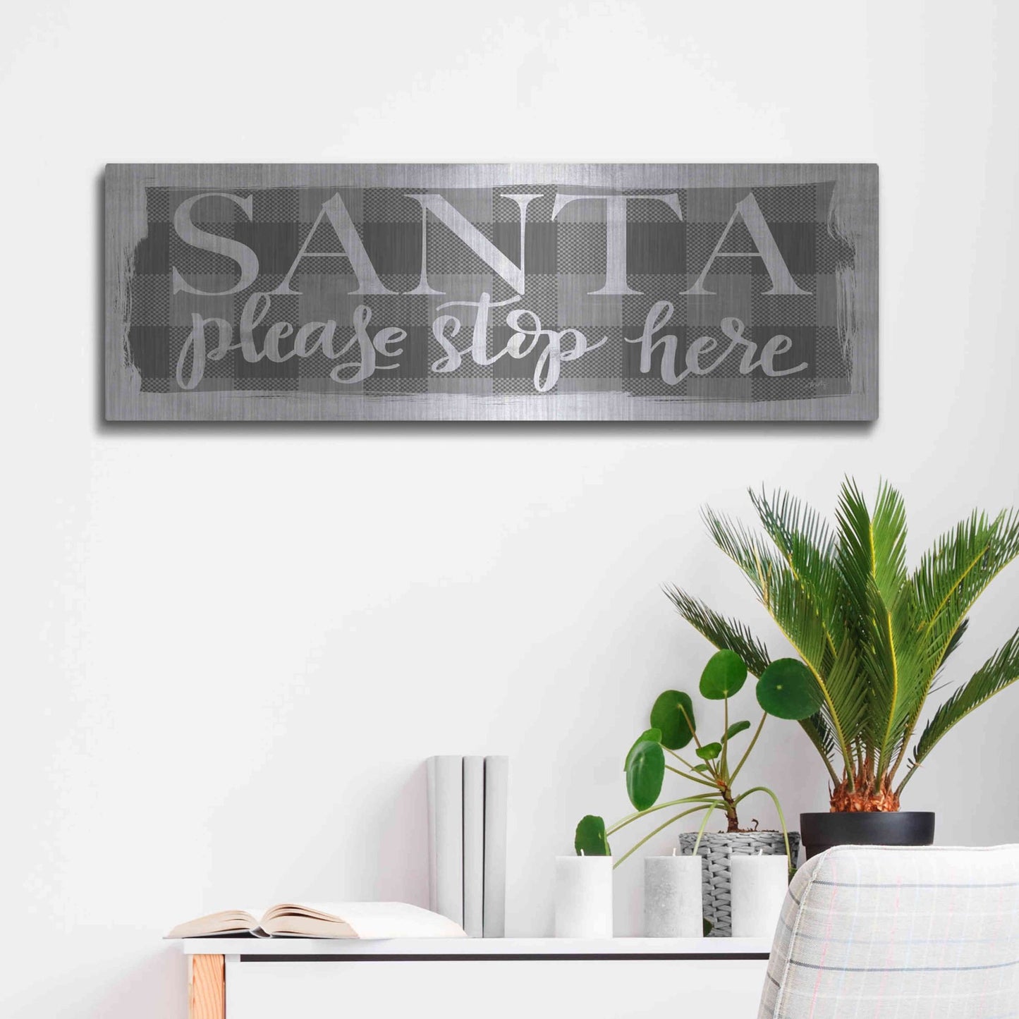 Luxe Metal Art 'Santa Please Stop Here' by Misty Michelle, Metal Wall Art,36x12