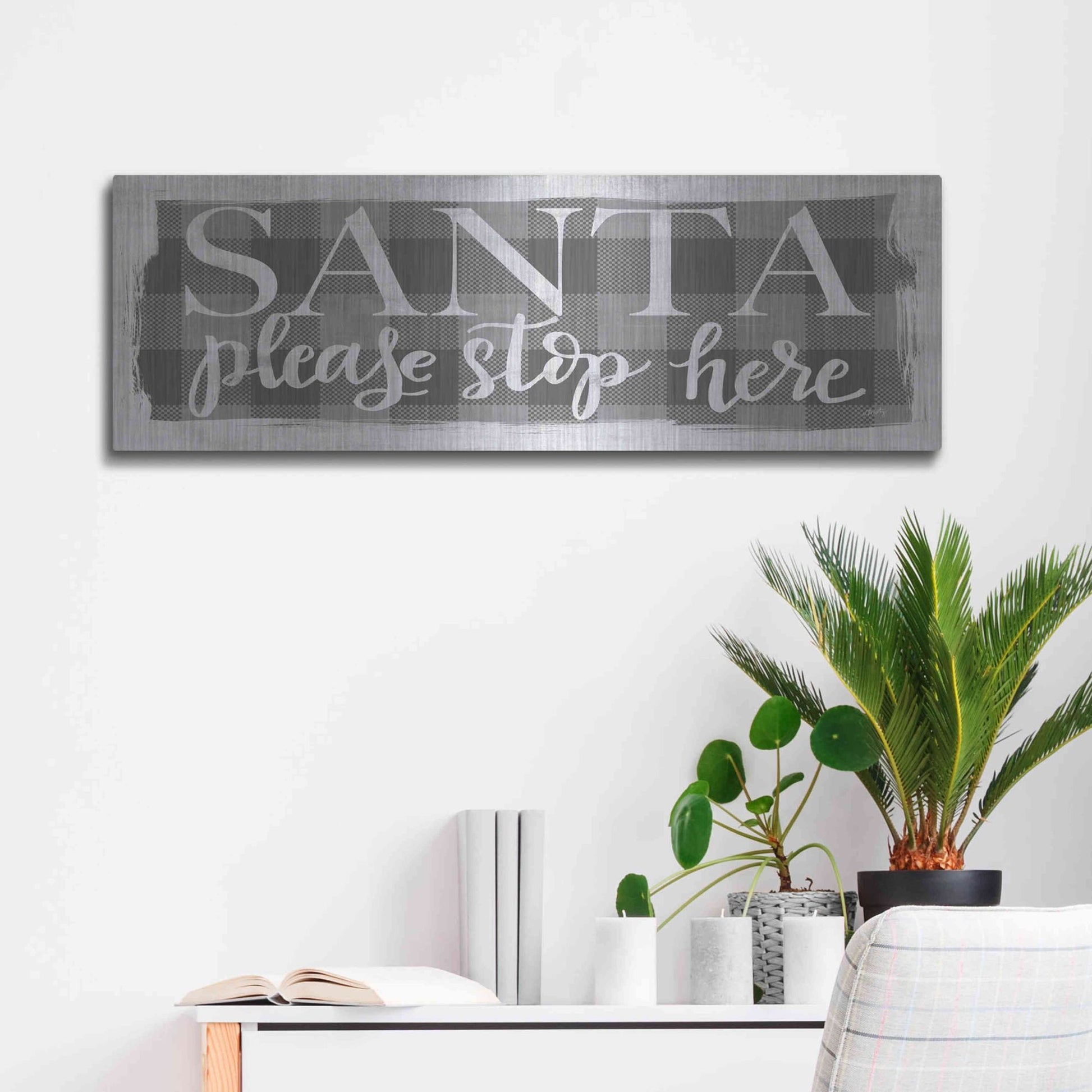 Luxe Metal Art 'Santa Please Stop Here' by Misty Michelle, Metal Wall Art,36x12