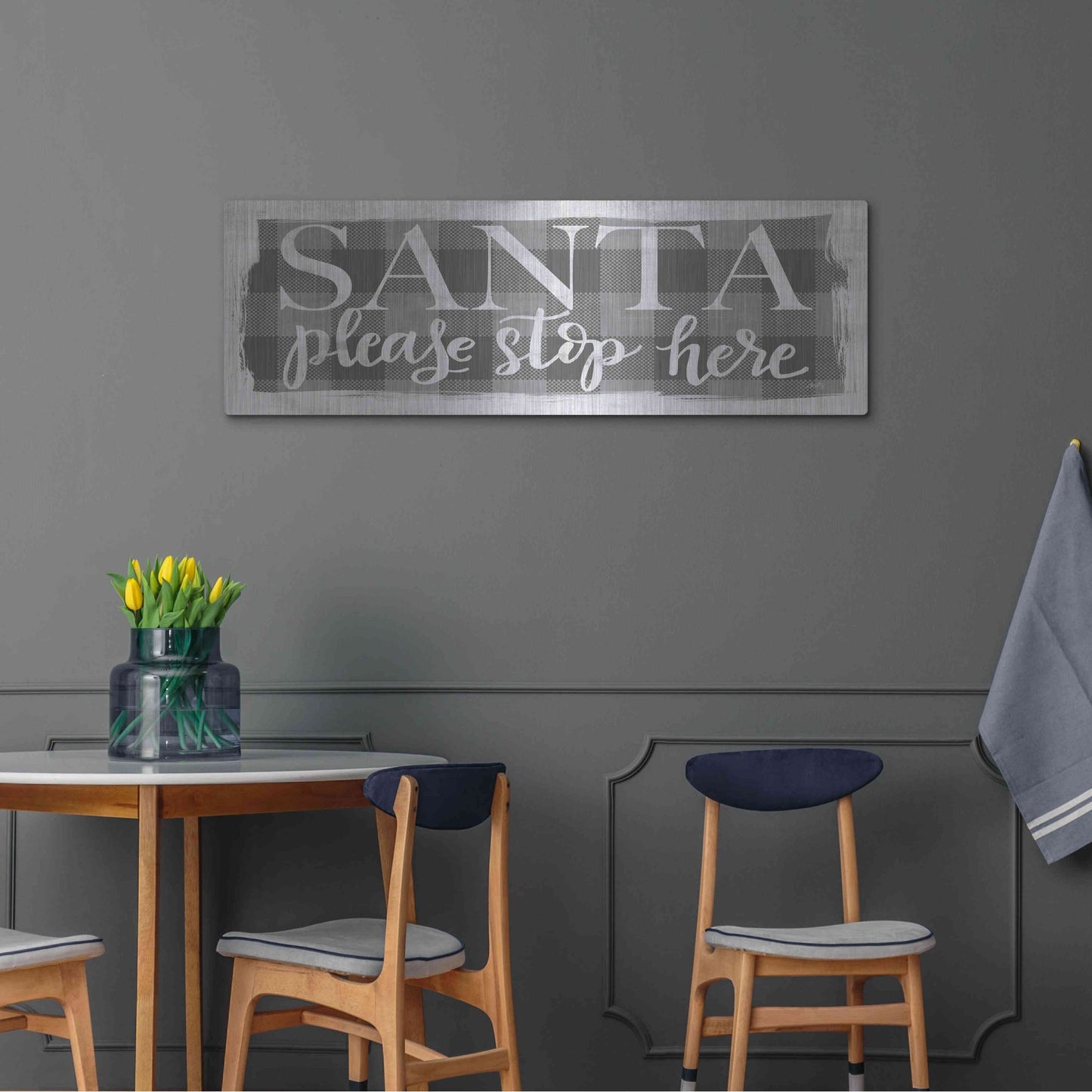 Luxe Metal Art 'Santa Please Stop Here' by Misty Michelle, Metal Wall Art,48x16