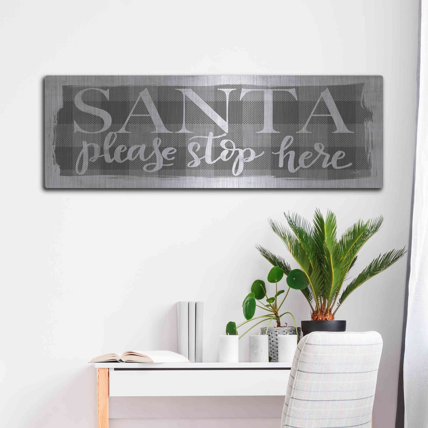 Luxe Metal Art 'Santa Please Stop Here' by Misty Michelle, Metal Wall Art,48x16
