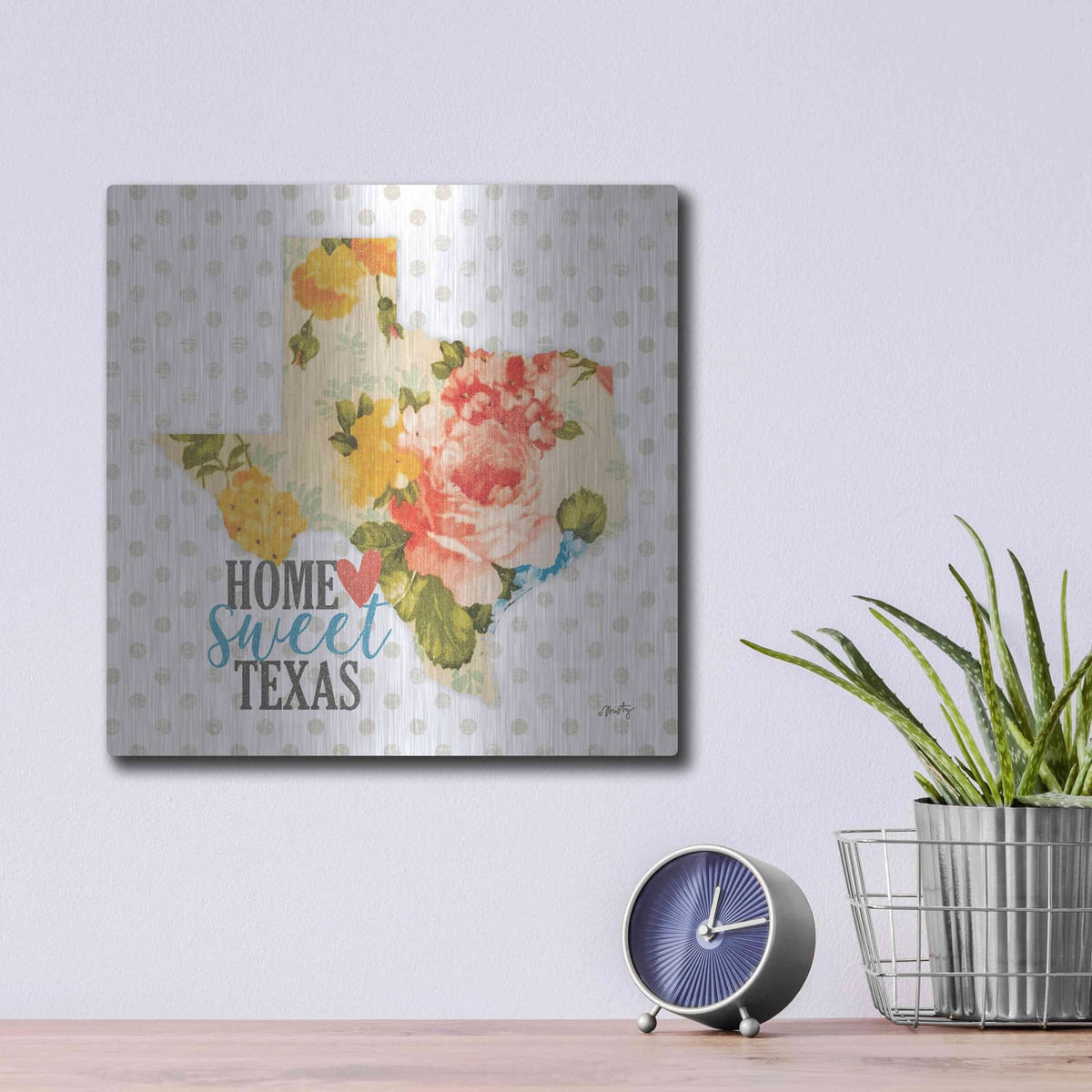 'Home Sweet Texas Floral' by Misty Michelle – Metal Wall Art, 12x12 room view