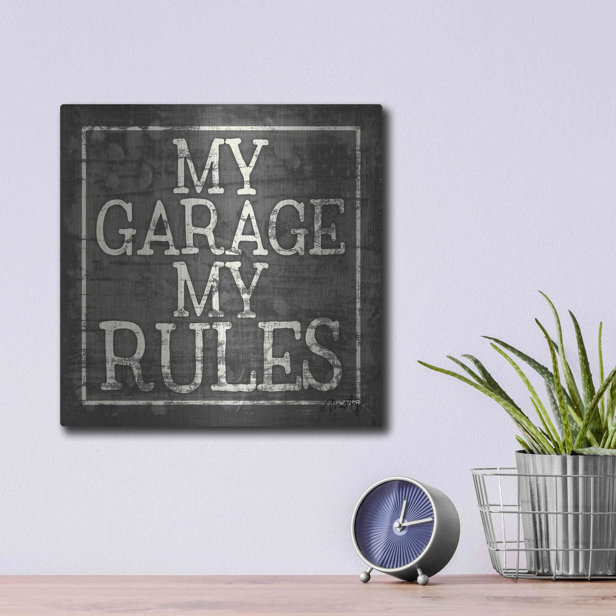 'My Garage, My Rules' by Misty Michelle – Metal Wall Art, 12x12 room view