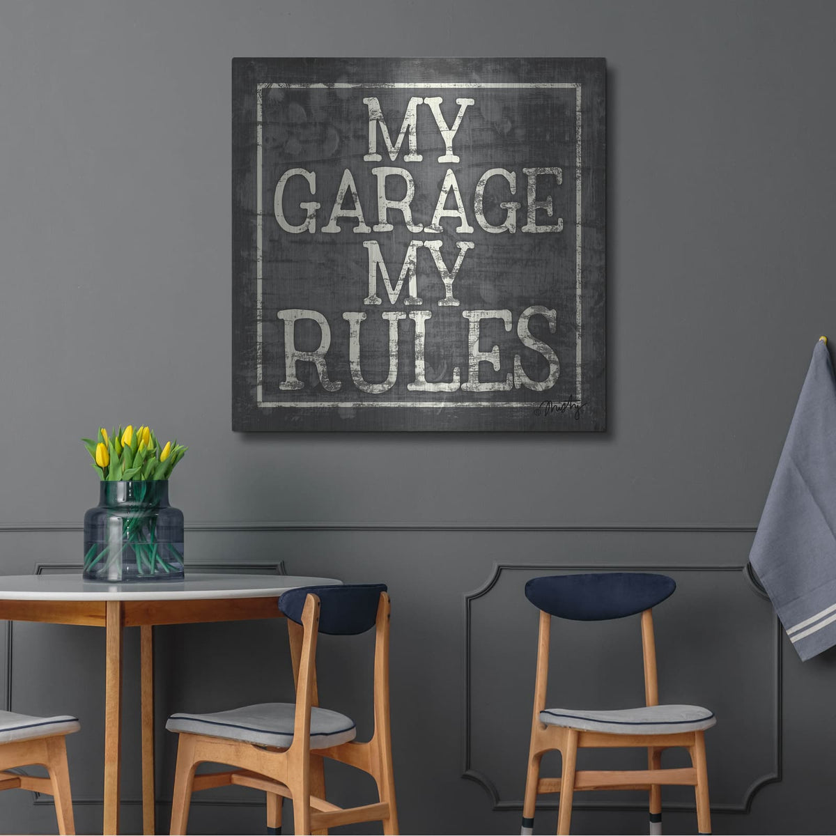'My Garage, My Rules' by Misty Michelle – Metal Wall Art, 36x36 room view