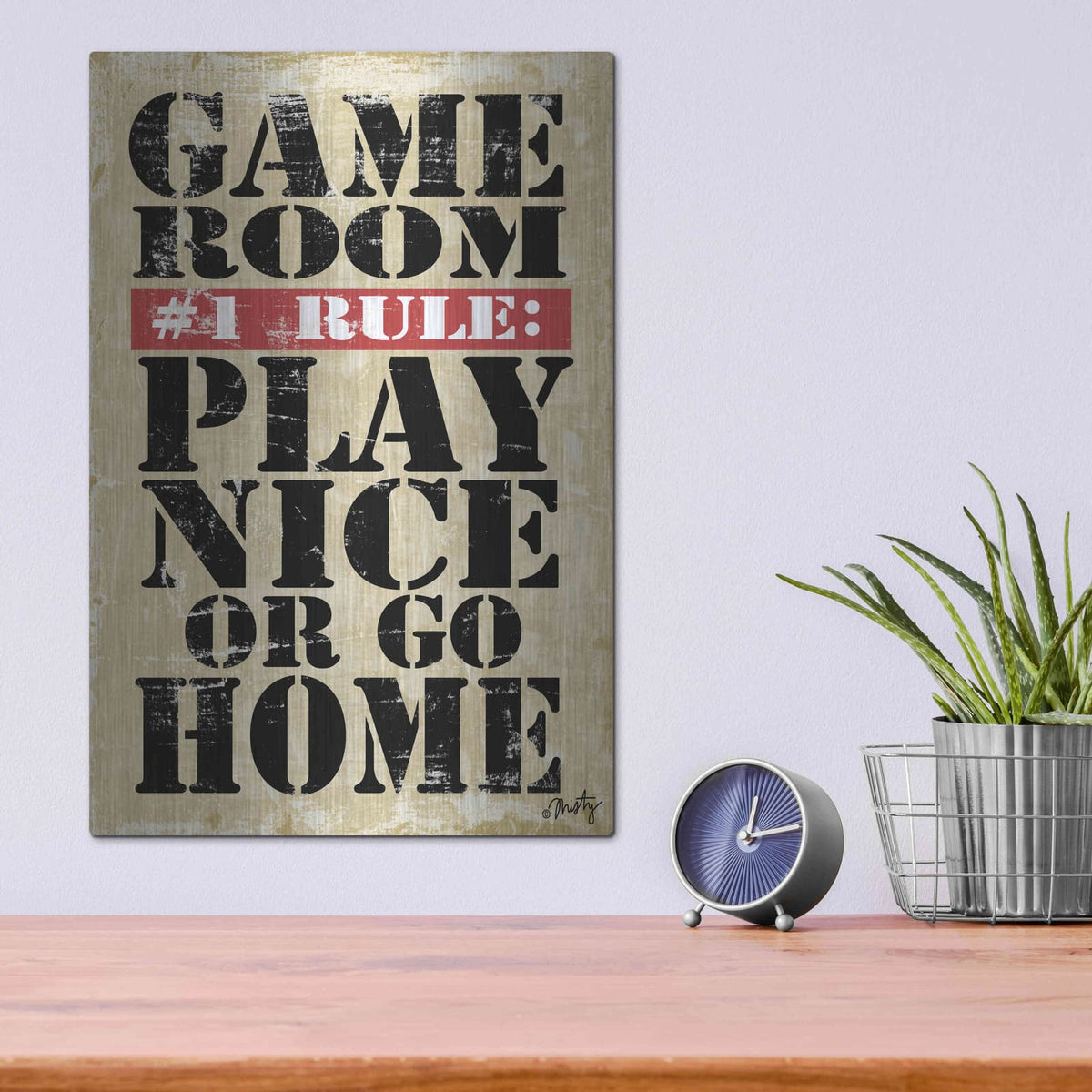 'Game Room #1 Rule' by Misty Michelle – Metal Wall Art, 12x16 room view
