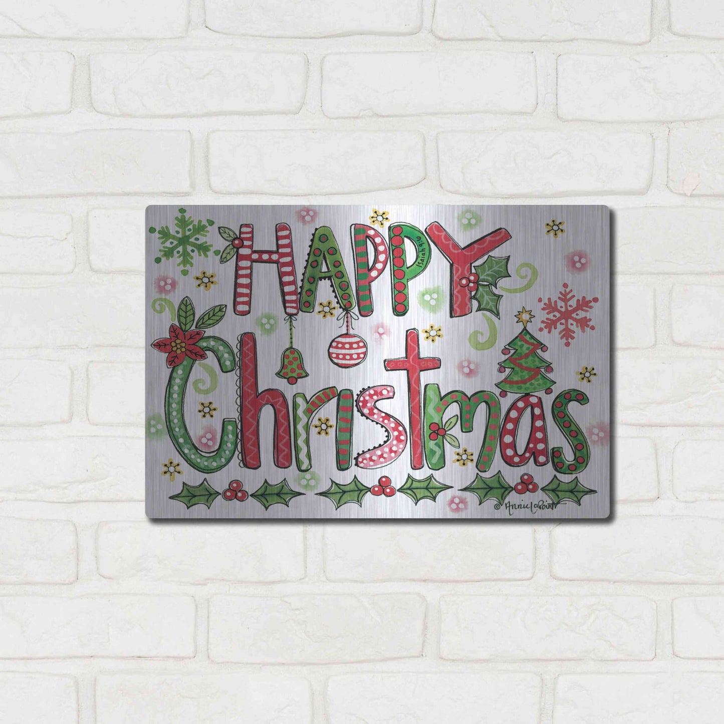 Luxe Metal Art 'Happy Christmas' by Annie LaPoint, Metal Wall Art,16x12