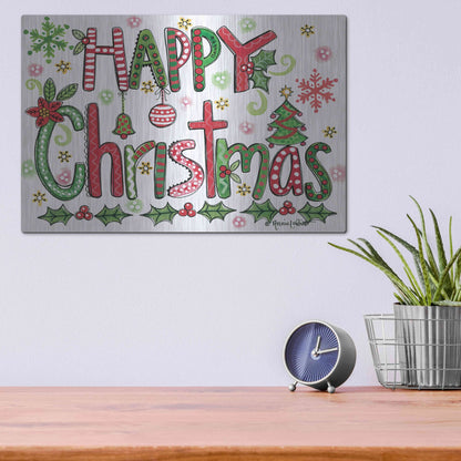Luxe Metal Art 'Happy Christmas' by Annie LaPoint, Metal Wall Art,16x12