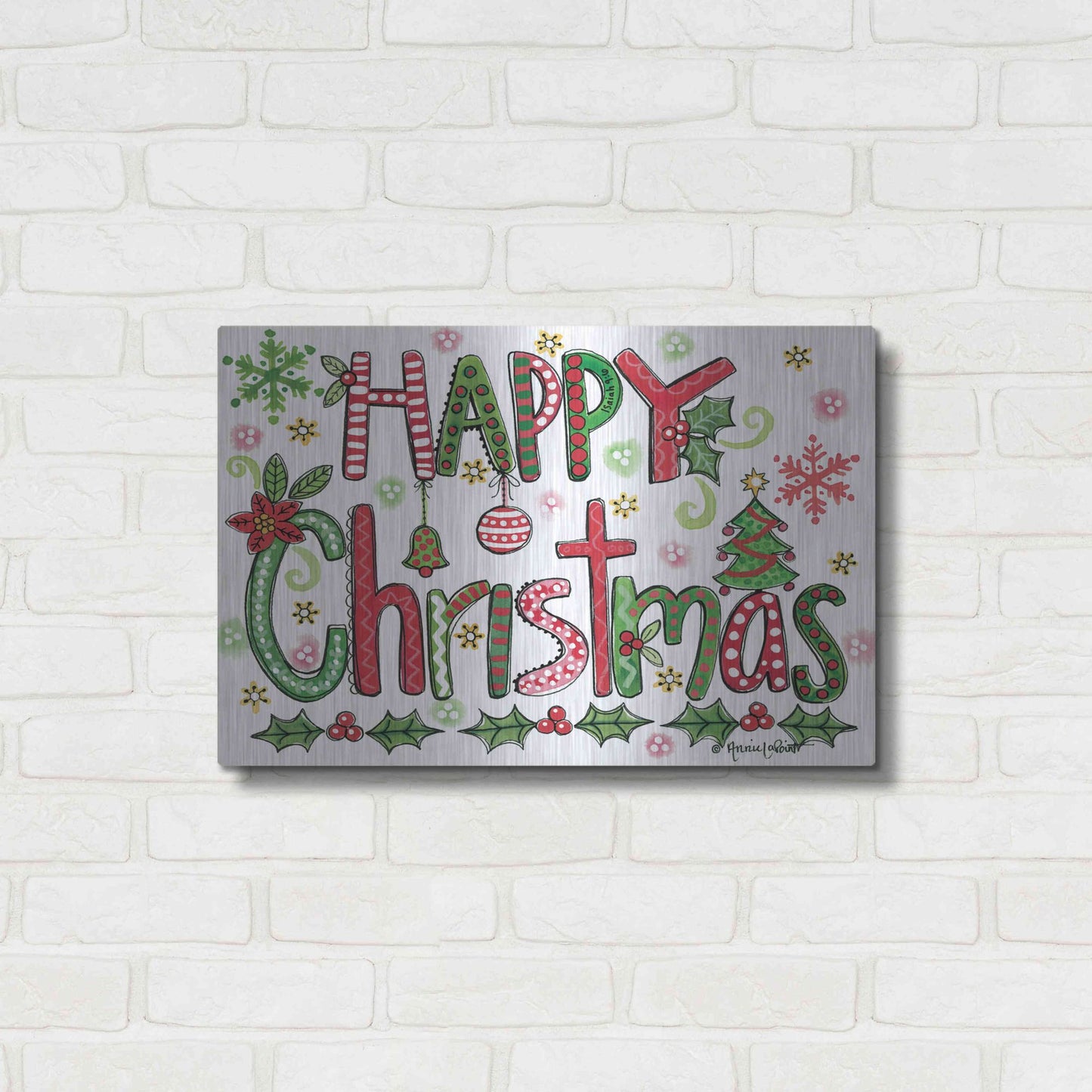 Luxe Metal Art 'Happy Christmas' by Annie LaPoint, Metal Wall Art,24x16