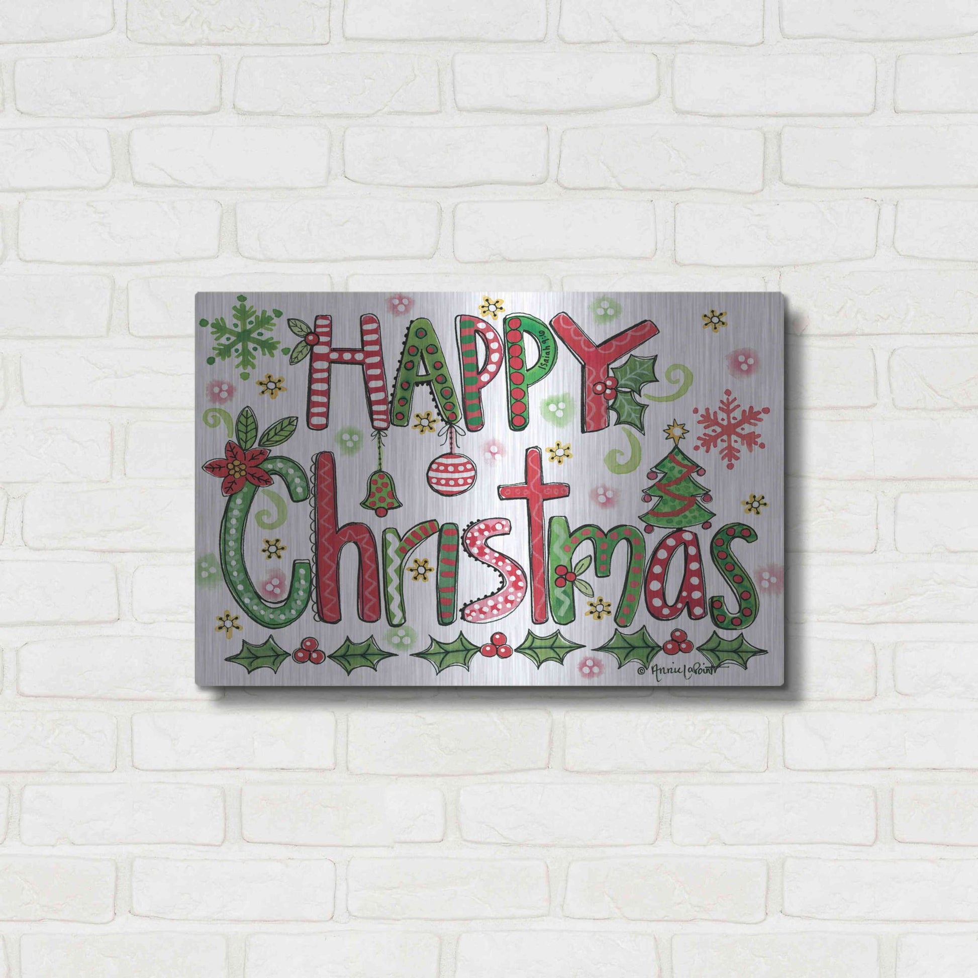 Luxe Metal Art 'Happy Christmas' by Annie LaPoint, Metal Wall Art,24x16