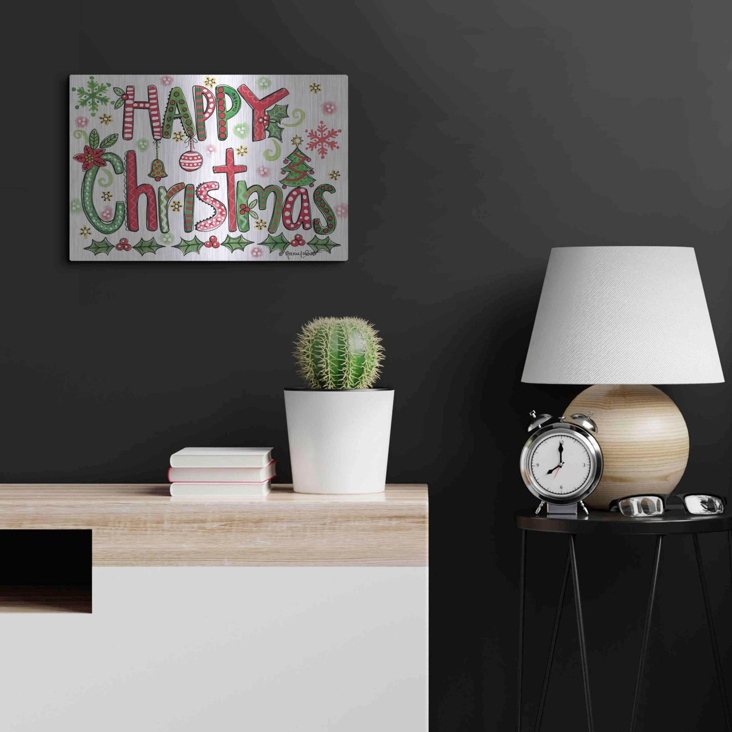 Luxe Metal Art 'Happy Christmas' by Annie LaPoint, Metal Wall Art,24x16