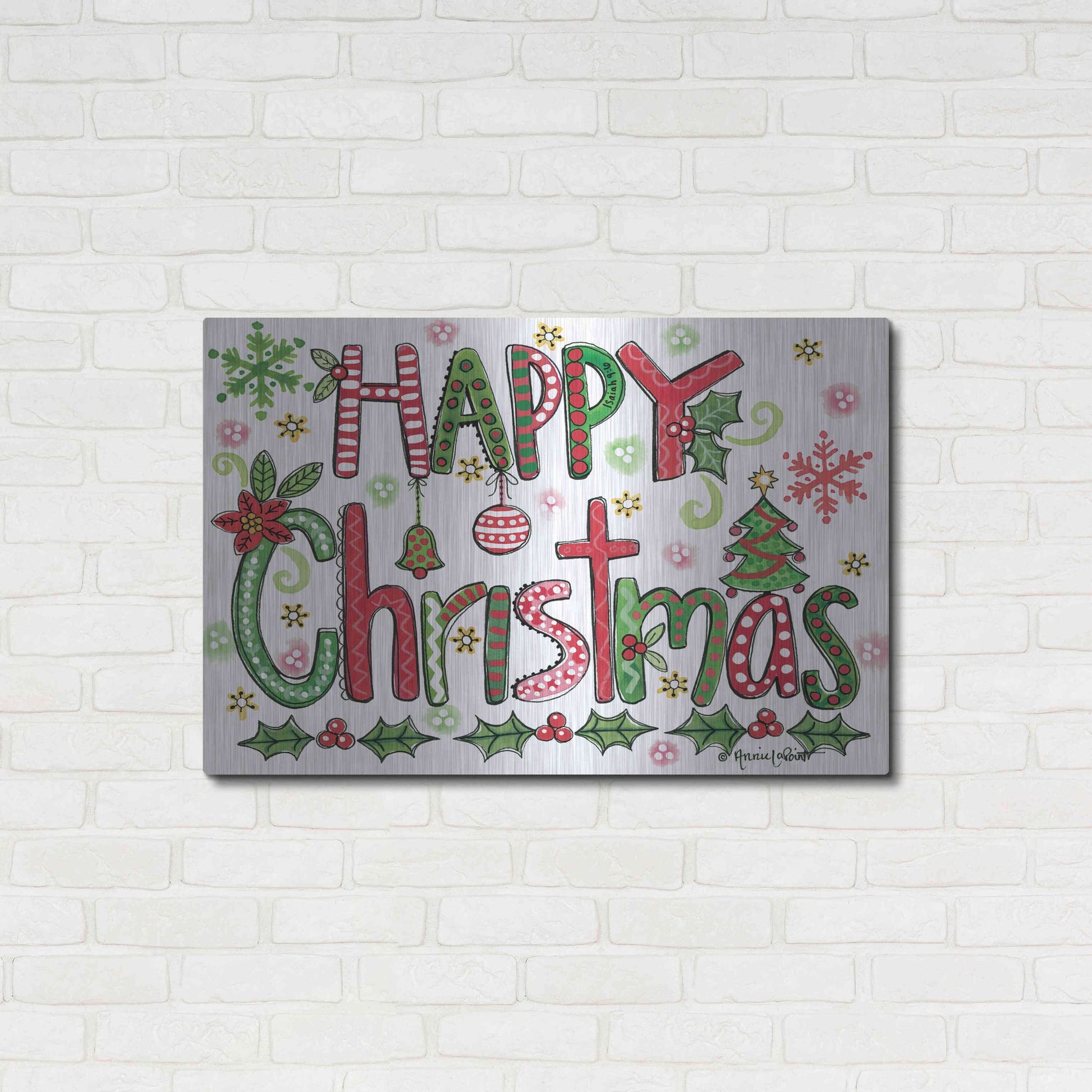 Luxe Metal Art 'Happy Christmas' by Annie LaPoint, Metal Wall Art,36x24