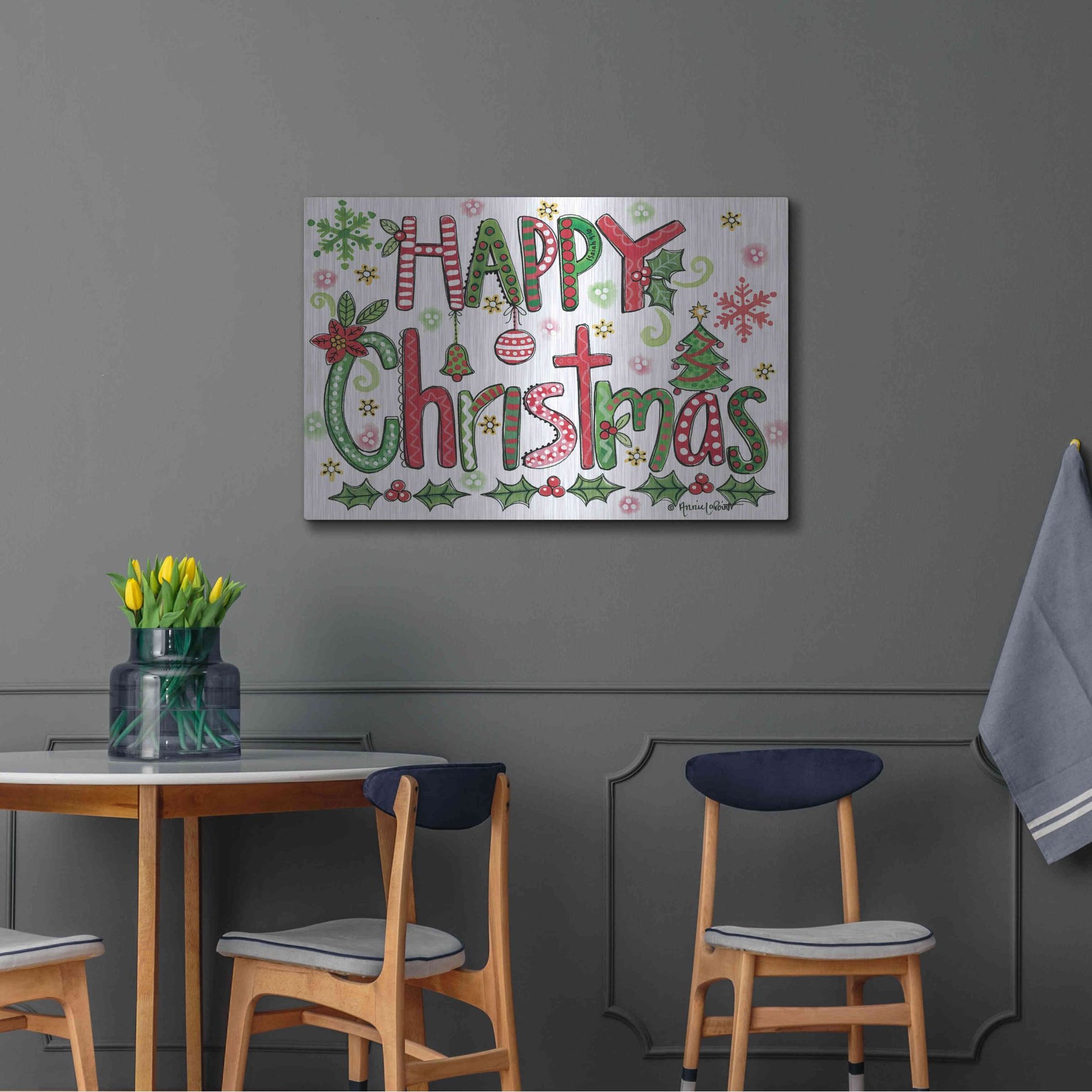 Luxe Metal Art 'Happy Christmas' by Annie LaPoint, Metal Wall Art,36x24