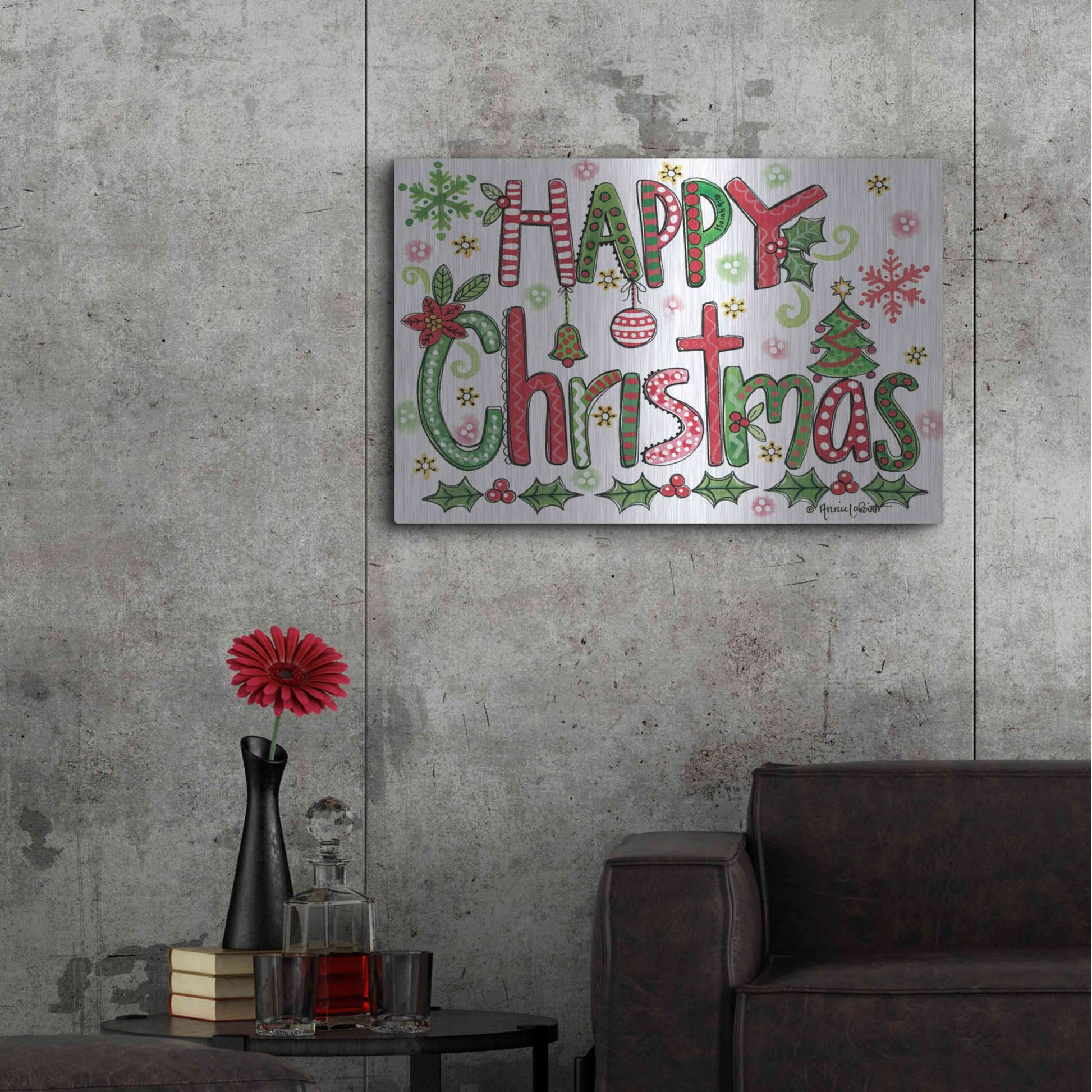 Luxe Metal Art 'Happy Christmas' by Annie LaPoint, Metal Wall Art,36x24