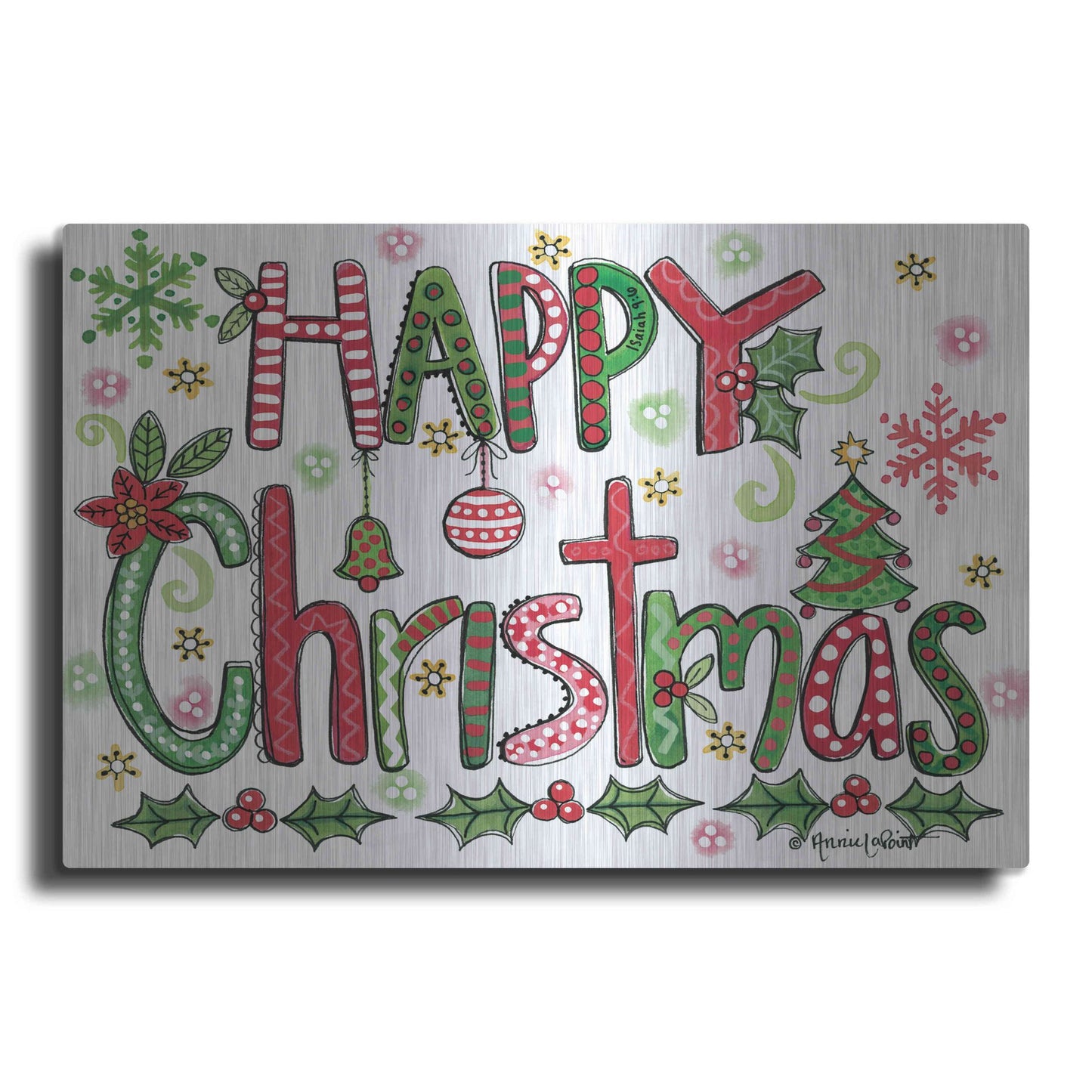 Luxe Metal Art 'Happy Christmas' by Annie LaPoint, Metal Wall Art