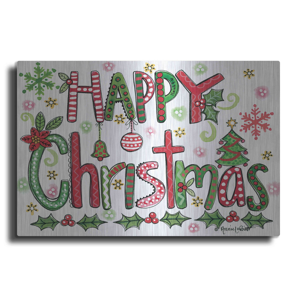 Luxe Metal Art 'Happy Christmas' by Annie LaPoint, Metal Wall Art