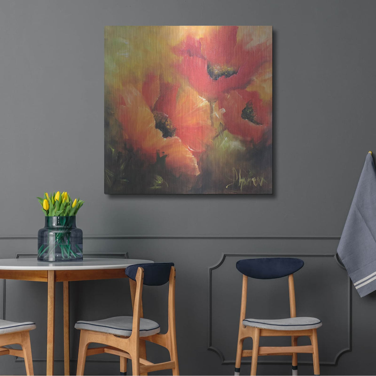 'En Rojos' by Leticia Herrera – Metal Wall Art, 36x36 room view