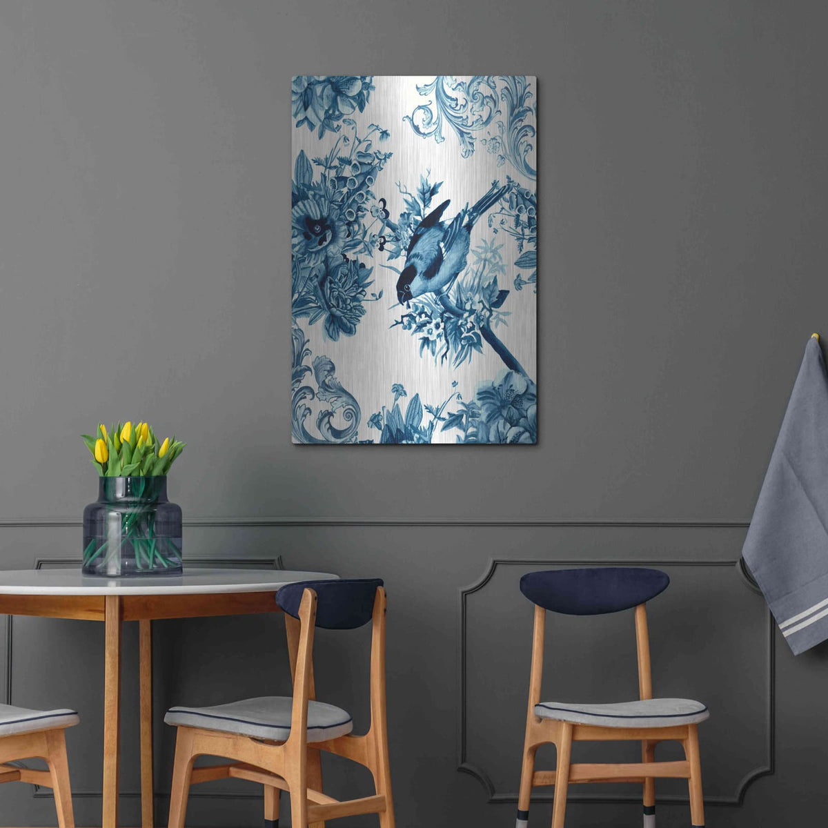 'Bird and Branch in Indigo I' by Naomi McCavitt – Metal Wall Art, 24x36 room view