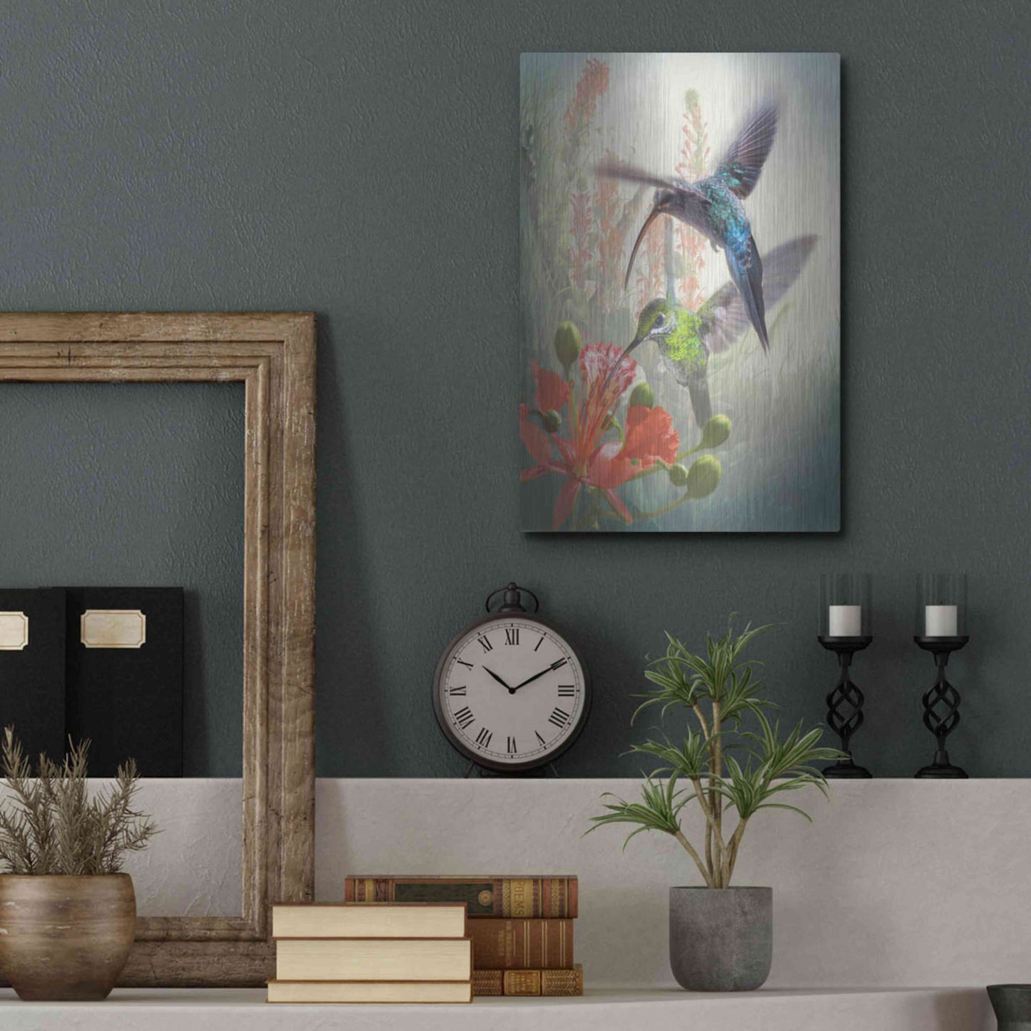 Luxe Metal Art 'Hummingbird Cycle I' by Steve Hunziker, Metal Wall Art,12x16