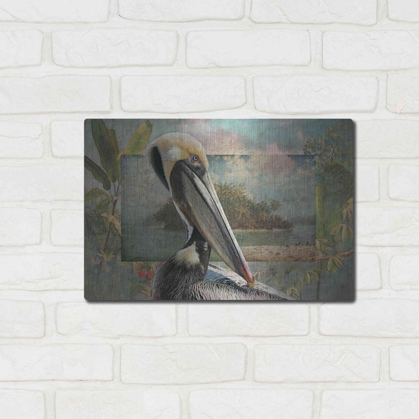 Luxe Metal Art 'Pelican Paradise II' by Steve Hunziker, Metal Wall Art,16x12