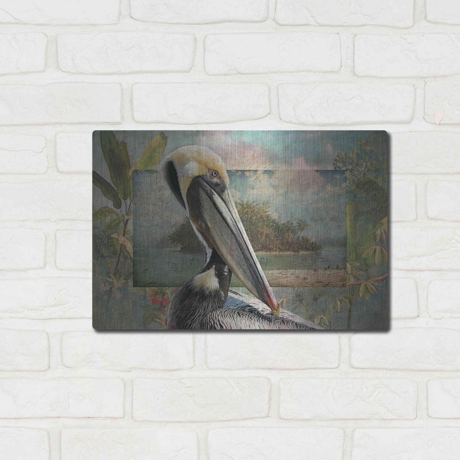 Luxe Metal Art 'Pelican Paradise II' by Steve Hunziker, Metal Wall Art,16x12
