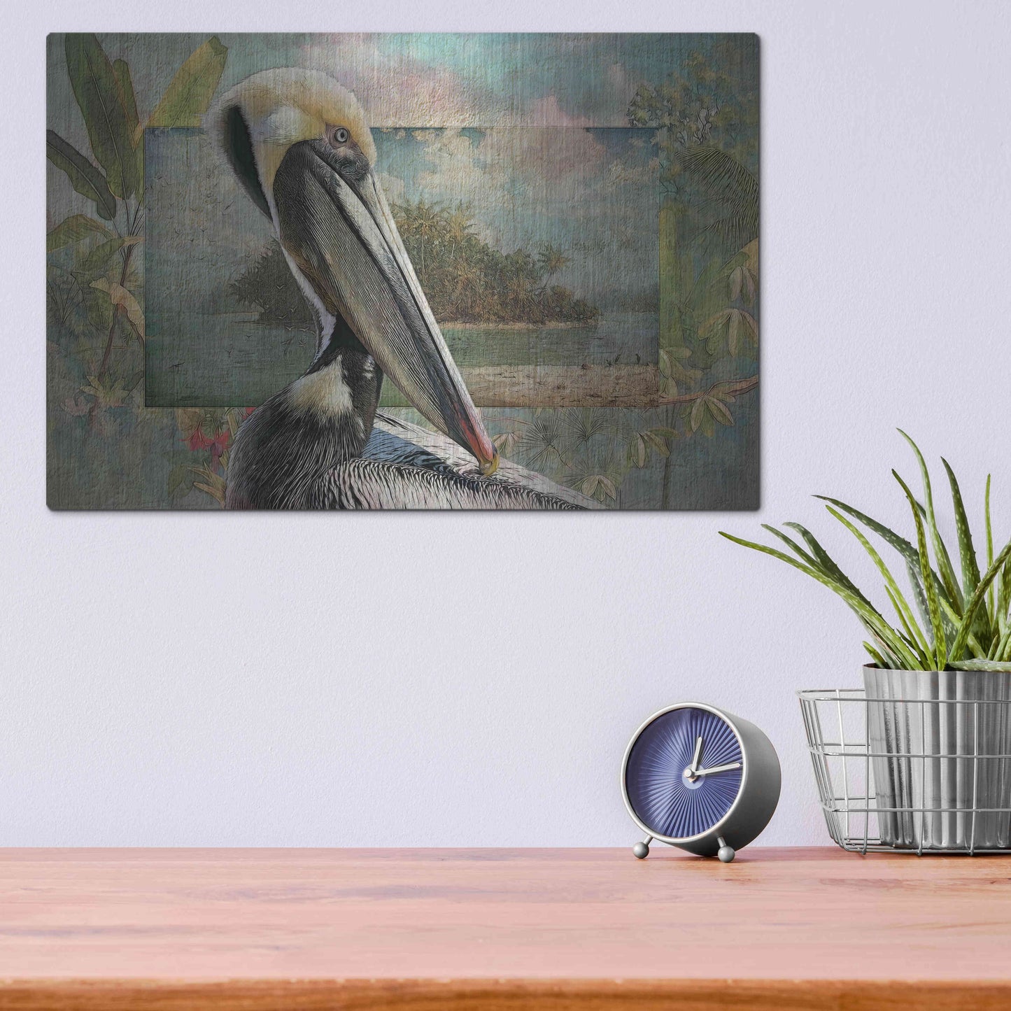Luxe Metal Art 'Pelican Paradise II' by Steve Hunziker, Metal Wall Art,16x12