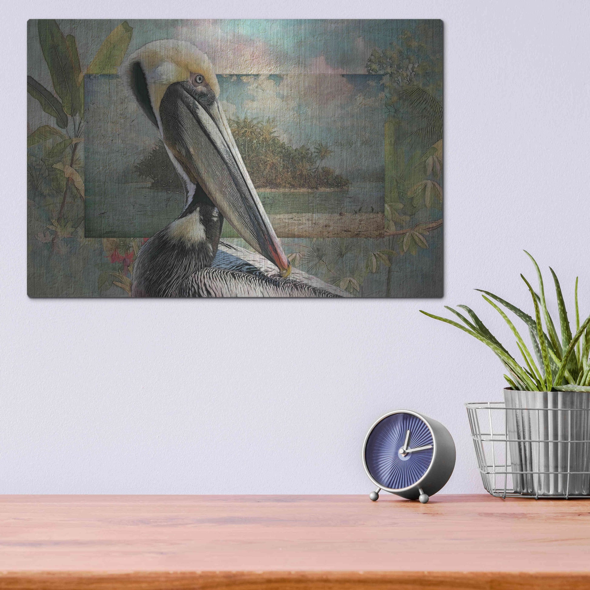 Luxe Metal Art 'Pelican Paradise II' by Steve Hunziker, Metal Wall Art,16x12