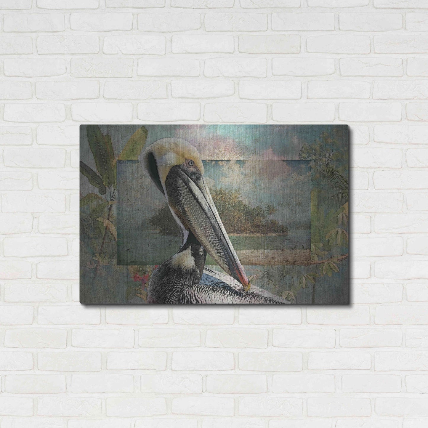Luxe Metal Art 'Pelican Paradise II' by Steve Hunziker, Metal Wall Art,36x24
