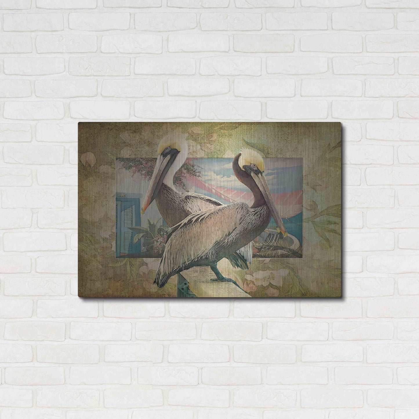 Luxe Metal Art 'Pelican Paradise IV' by Steve Hunziker, Metal Wall Art,36x24