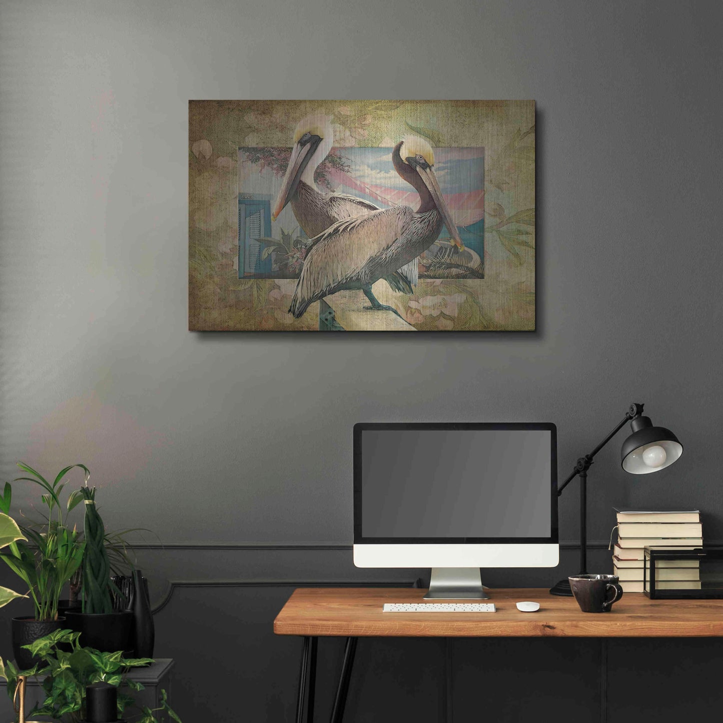 Luxe Metal Art 'Pelican Paradise IV' by Steve Hunziker, Metal Wall Art,36x24