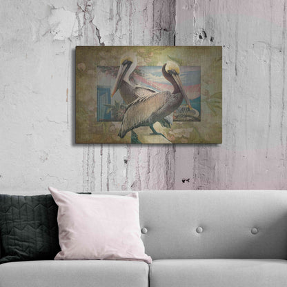 Luxe Metal Art 'Pelican Paradise IV' by Steve Hunziker, Metal Wall Art,36x24