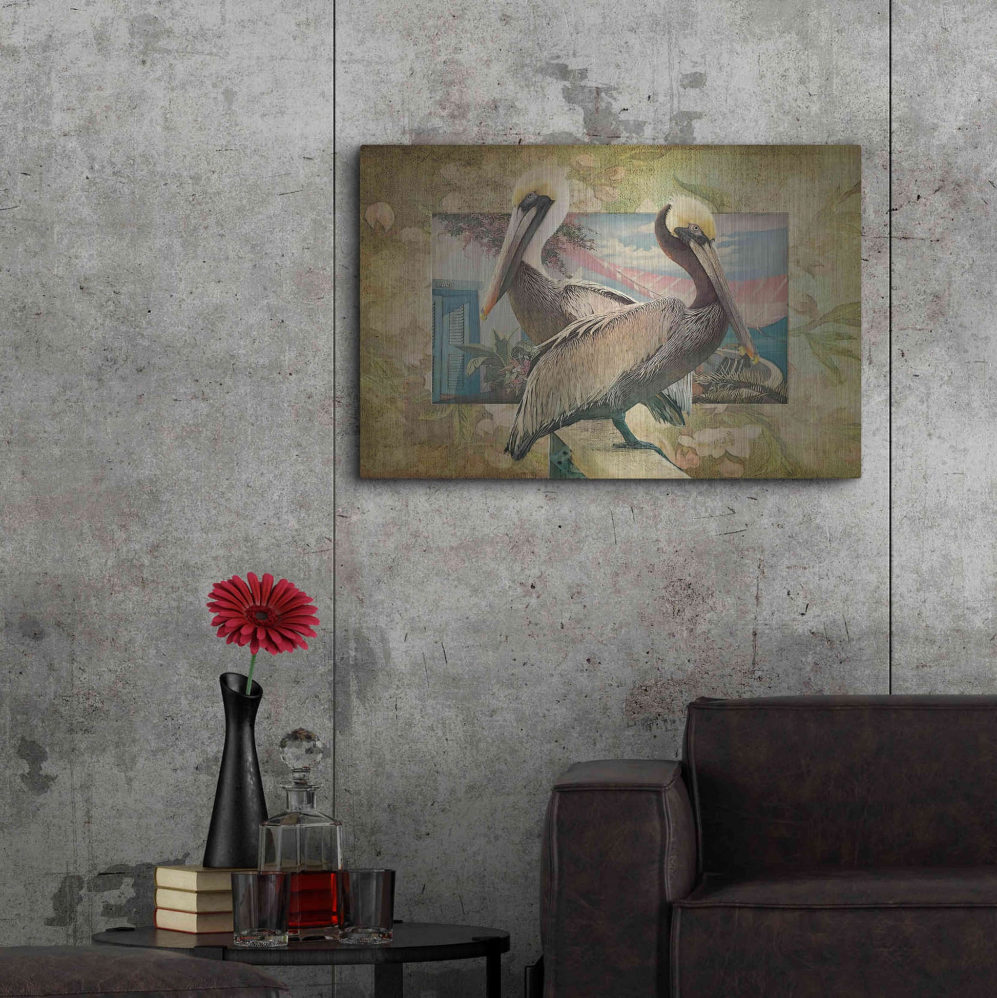 Luxe Metal Art 'Pelican Paradise IV' by Steve Hunziker, Metal Wall Art,36x24