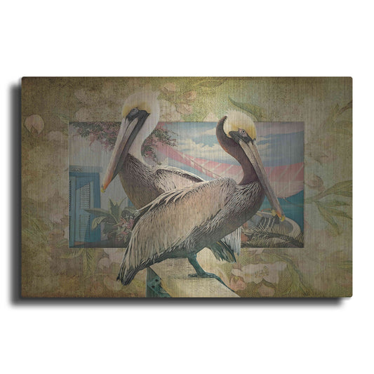 Luxe Metal Art 'Pelican Paradise IV' by Steve Hunziker, Metal Wall Art