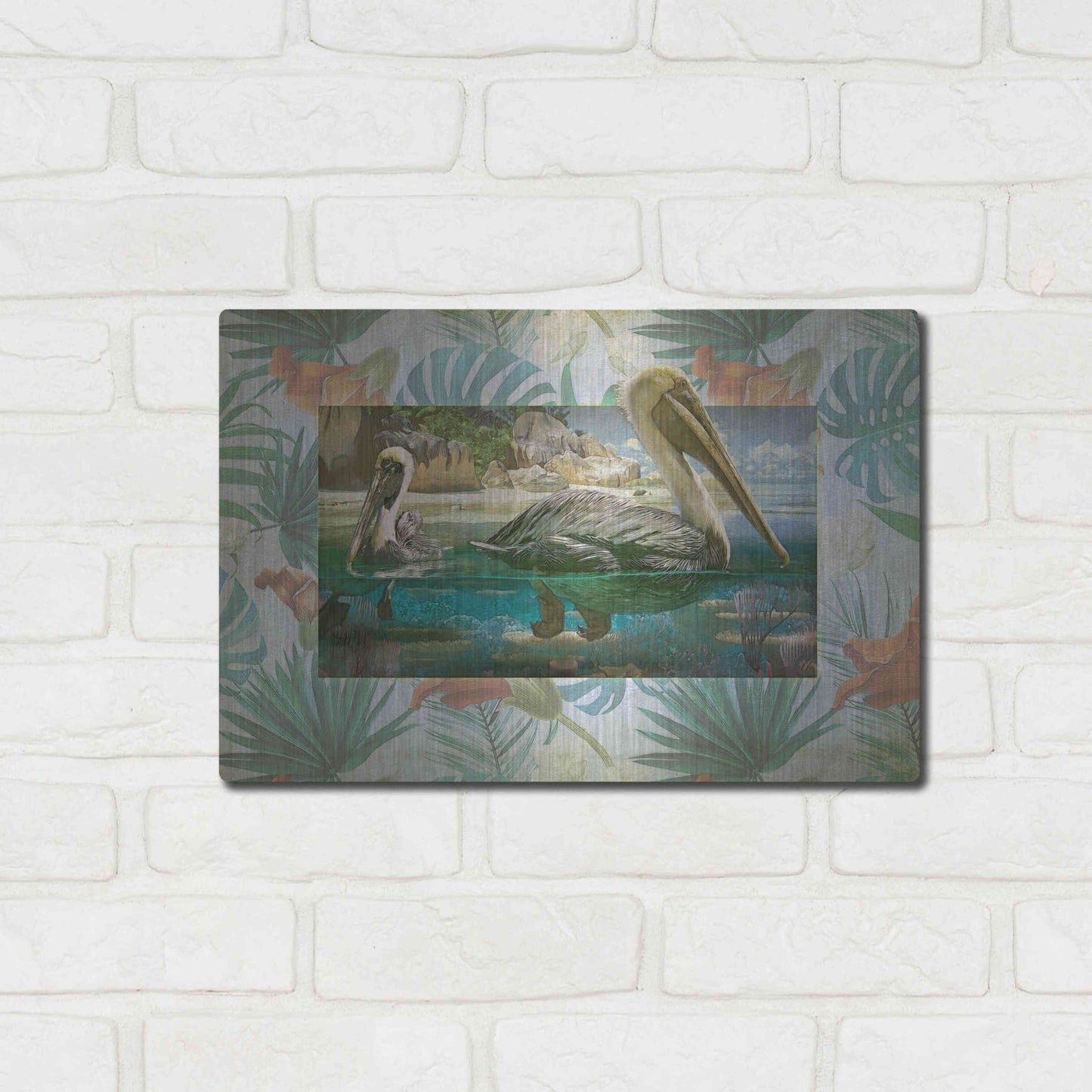 Luxe Metal Art 'Pelican Paradise V' by Steve Hunziker, Metal Wall Art,16x12