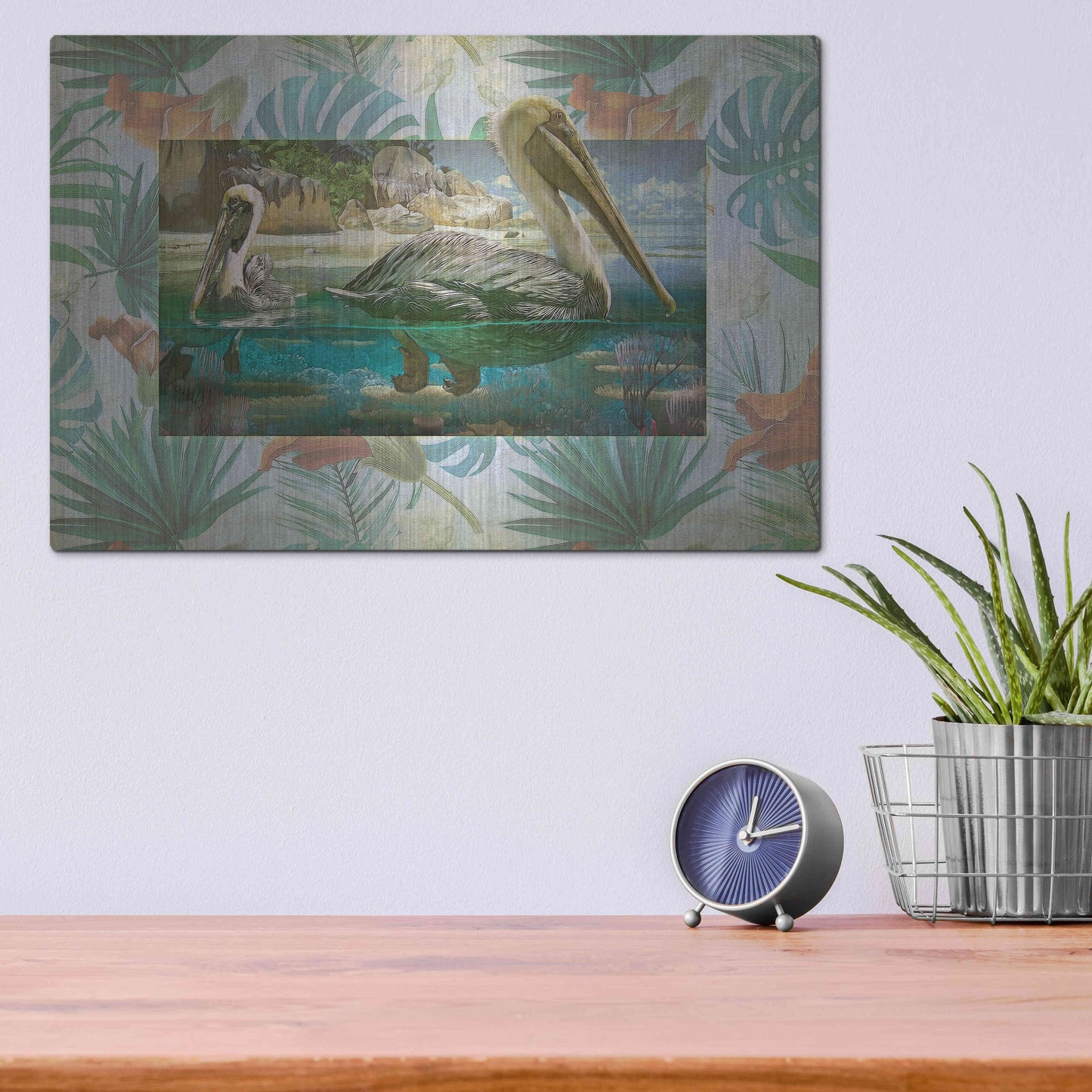 Luxe Metal Art 'Pelican Paradise V' by Steve Hunziker, Metal Wall Art,16x12