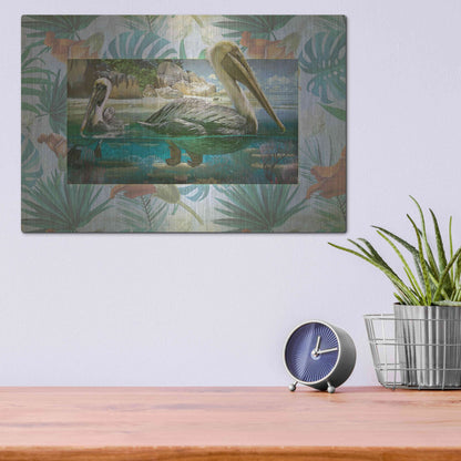 Luxe Metal Art 'Pelican Paradise V' by Steve Hunziker, Metal Wall Art,16x12