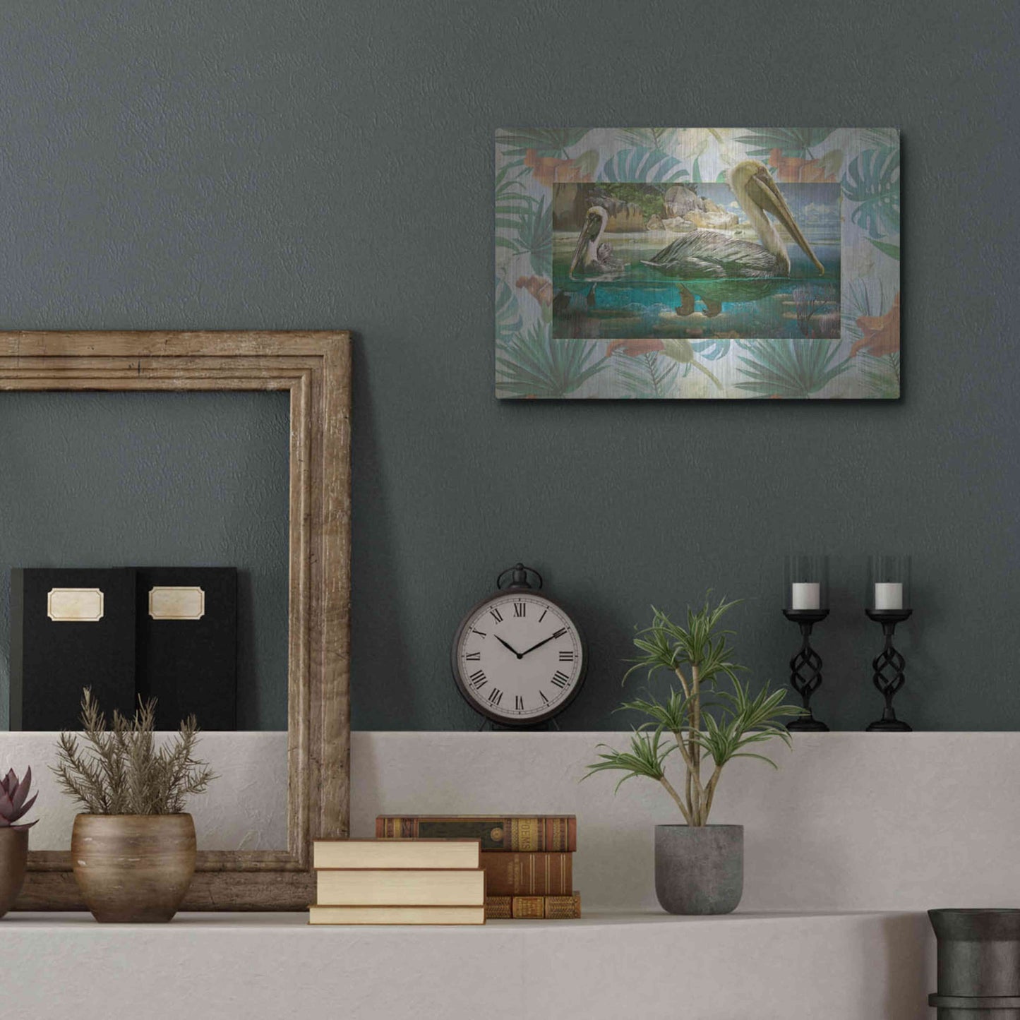 Luxe Metal Art 'Pelican Paradise V' by Steve Hunziker, Metal Wall Art,16x12