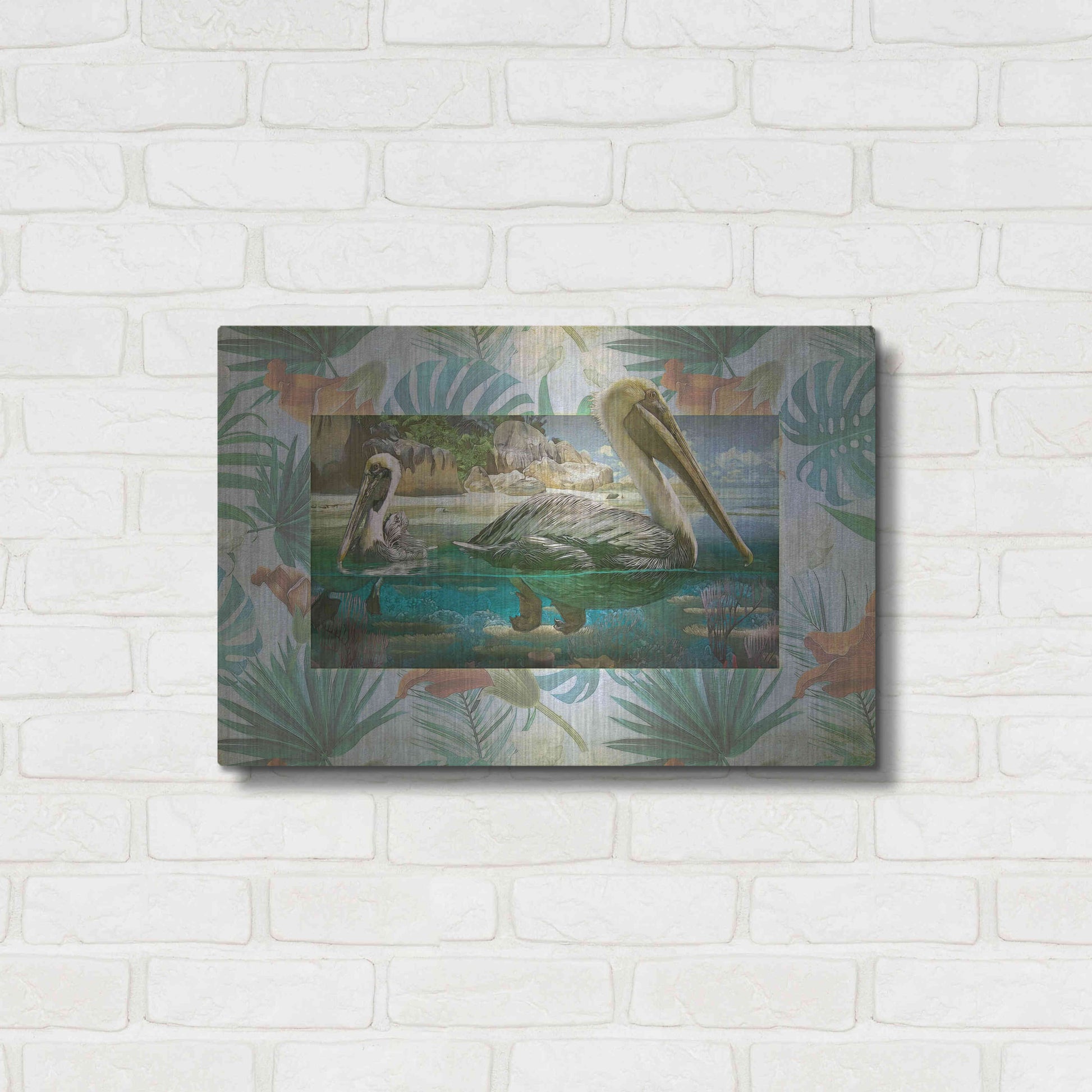 Luxe Metal Art 'Pelican Paradise V' by Steve Hunziker, Metal Wall Art,24x16