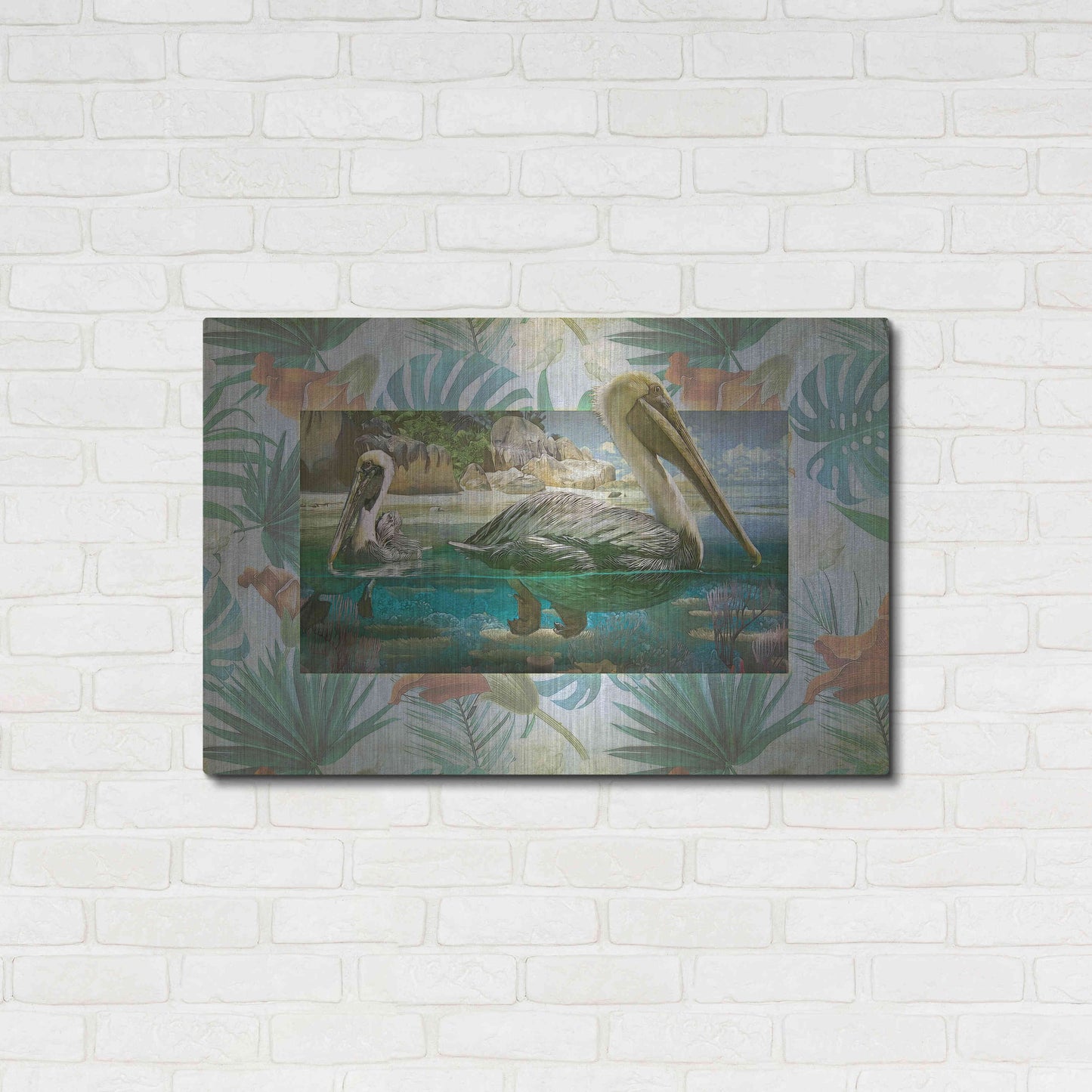 Luxe Metal Art 'Pelican Paradise V' by Steve Hunziker, Metal Wall Art,36x24