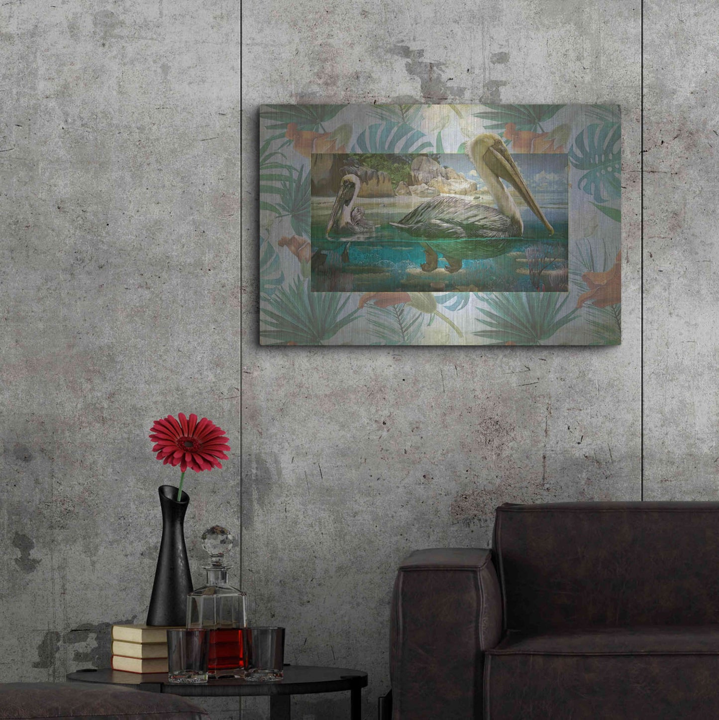 Luxe Metal Art 'Pelican Paradise V' by Steve Hunziker, Metal Wall Art,36x24