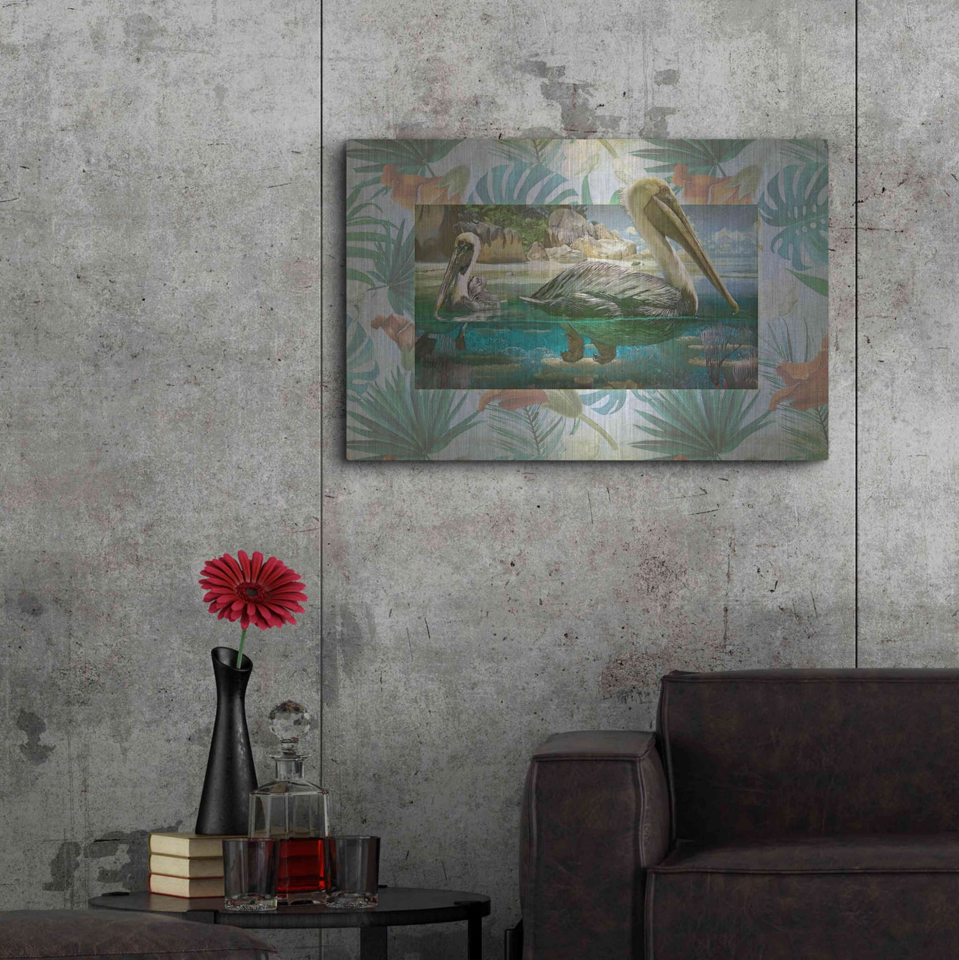 Luxe Metal Art 'Pelican Paradise V' by Steve Hunziker, Metal Wall Art,36x24