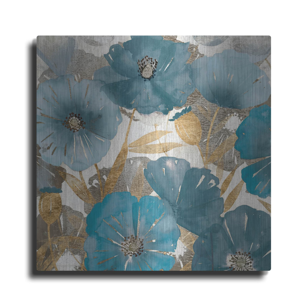 'Blue and Gold Poppies I' by Studio W – Metal Wall Art