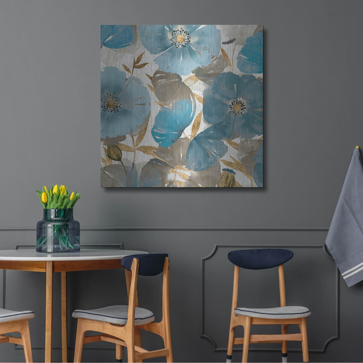 'Blue and Gold Poppies II' by Studio W – Metal Wall Art, 36x36 room view
