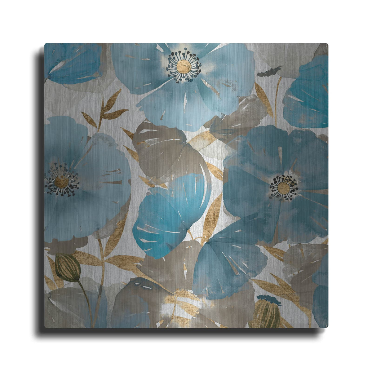 'Blue and Gold Poppies II' by Studio W – Metal Wall Art