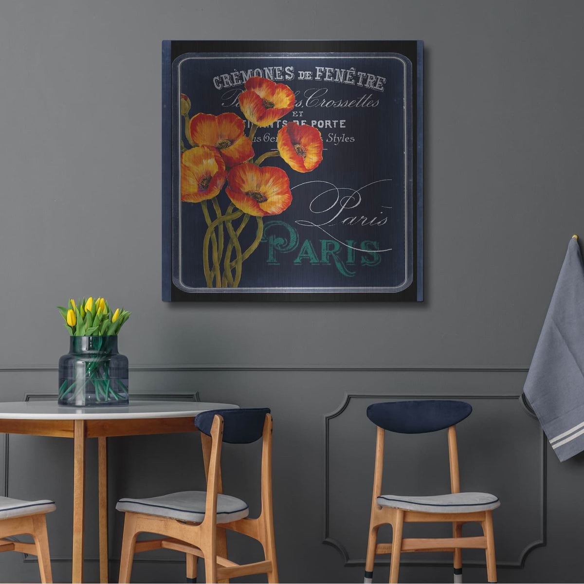 'Chalkboard Paris Collection E' by Studio W – Metal Wall Art, 36x36 room view