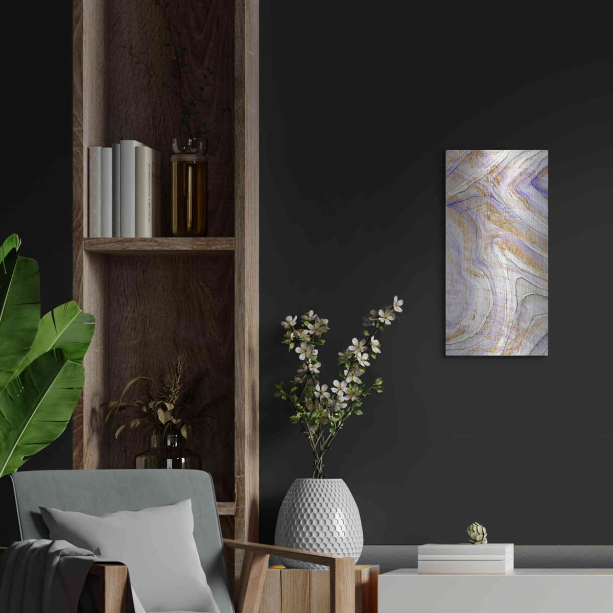 'Amethyst and Gold I' by Studio W – Metal Wall Art, 12x24 room view